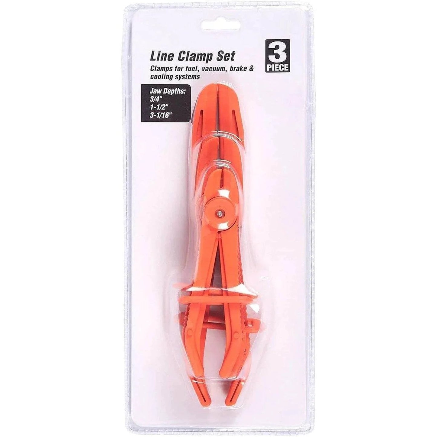 Three Pack Hose Pinch Off Pliers In Red Nylon For Automotive Fuel Line Clamps And Brake Radiator And Coolant Hoses Heat Resistant And Nonconductive Clamp Tool Set For Safe Fluid Line Maintenance packaged view