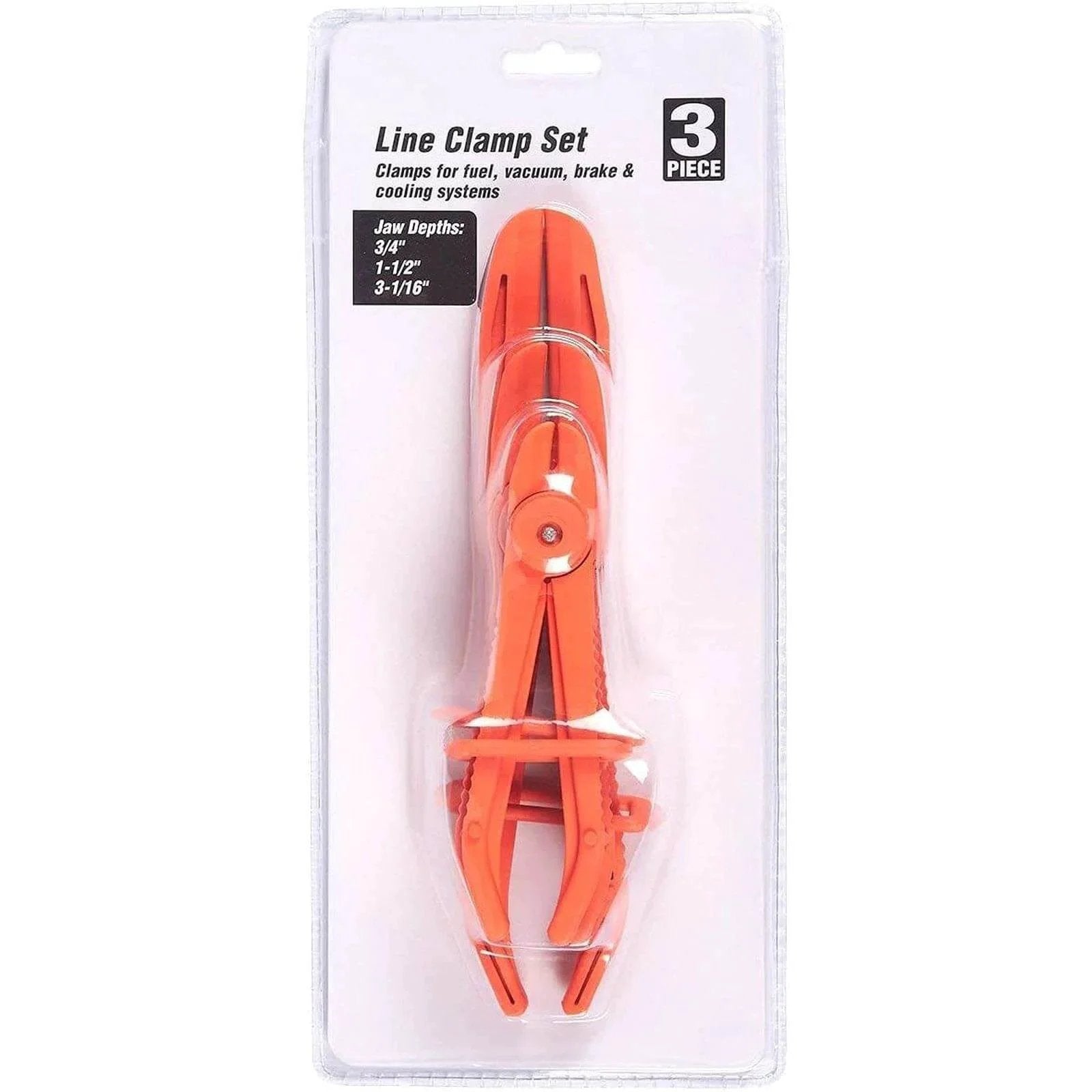 Three Pack Hose Pinch Off Pliers In Red Nylon For Automotive Fuel Line Clamps And Brake Radiator And Coolant Hoses Heat Resistant And Nonconductive Clamp Tool Set For Safe Fluid Line Maintenance packaged view