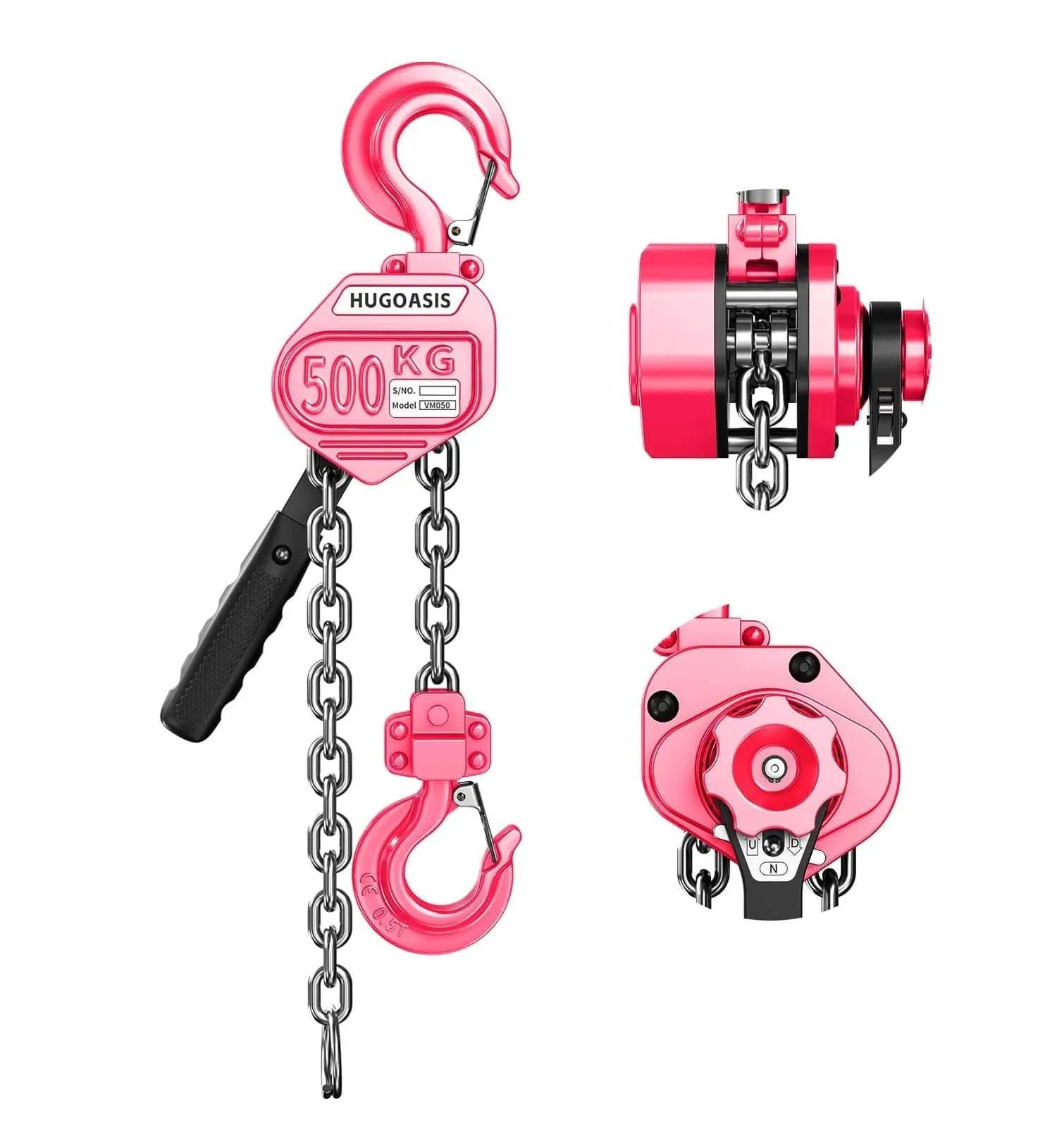 Mini Lever Hoist Half Ton 1100 Lbs Capacity 10 Ft Lift Portable Aluminum Ratchet Chain Hoist With G80 Alloy Chain Pink
