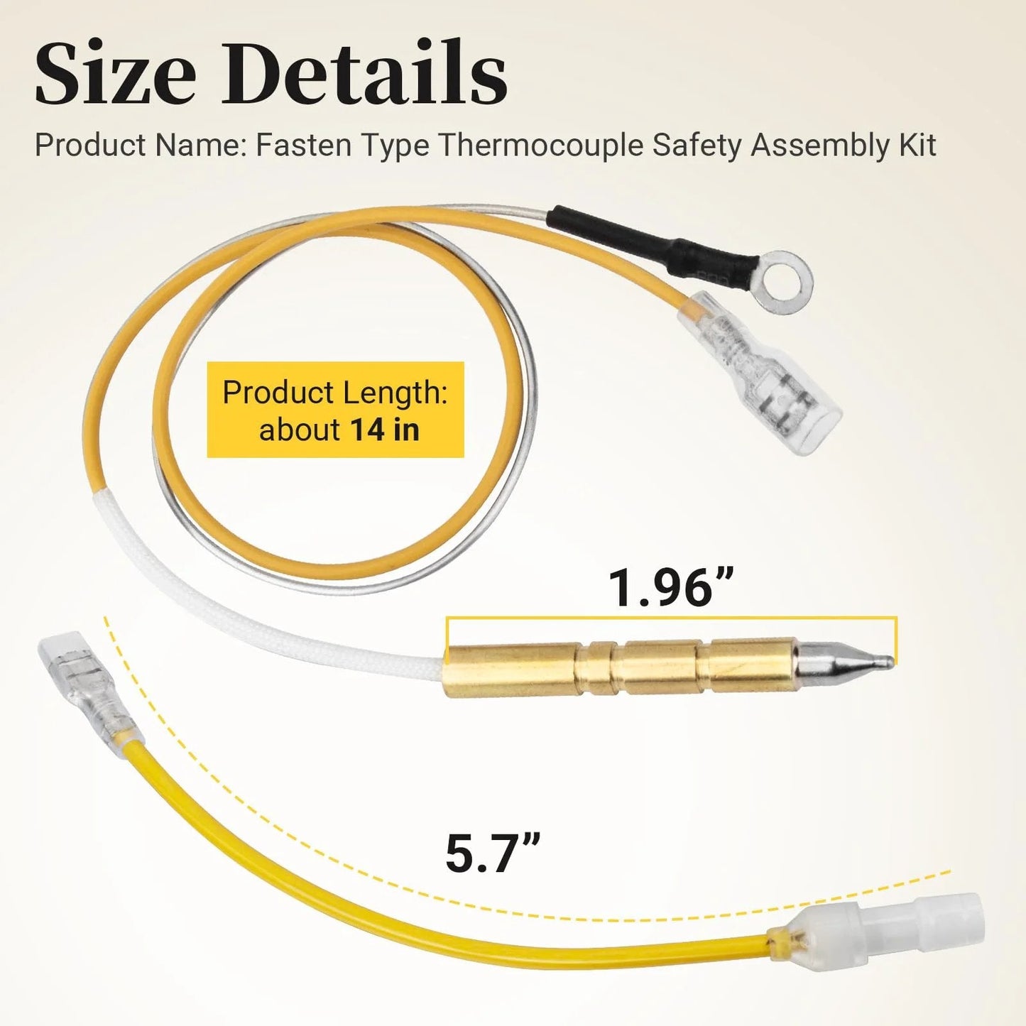 Propane Tank Top Heater Thermocouple Safety Assembly Kit Fits Mr Heater MH15T MH15TS MH30T MH30TS MH45T And SunRite SRC15T SRC30T With Tip Over Switch, showing size and connectors.