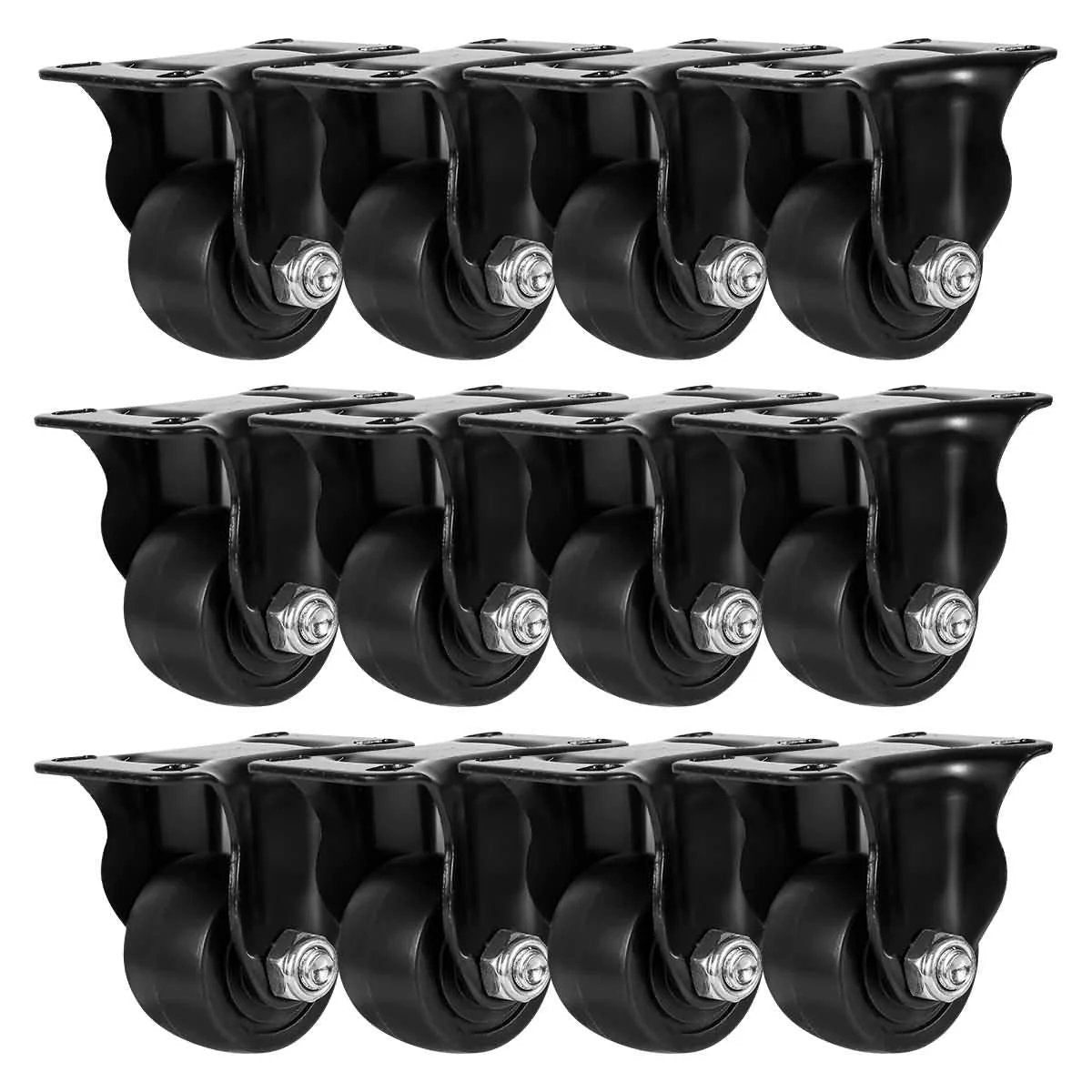 1.5 Inch Heavy Duty Polyurethane Caster Wheels Rigid Fixed Non Swivel With Double Ball Bearing Industrial Grade Solid Core Low Profile For Smooth Silent Rolling And High Load Capacity Pack Of 12 800 Pound Capacity