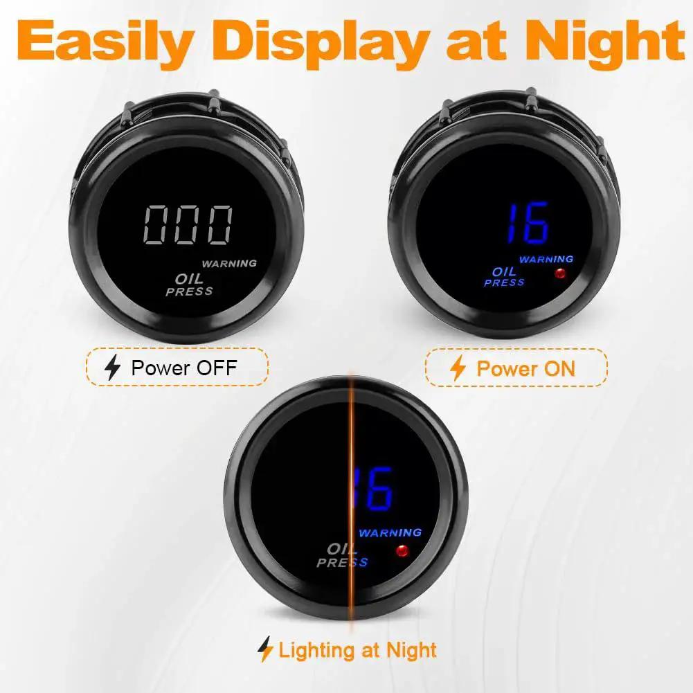 2 Inch Oil Pressure Gauge Kit 0 To 150 PSI For Boats Cars Trucks And Marine Vehicles 12V DC 52mm Dial Night Display
