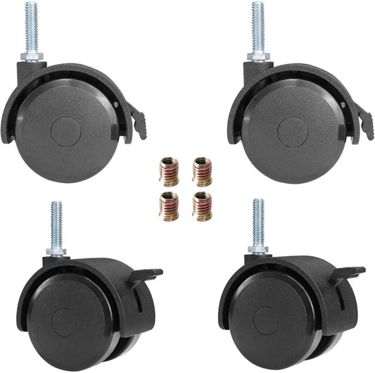 Swivel Stem Casters With Locking Brakes For Furniture And Shelves 2 Inch Black Replacement Castors Pack Of Four With Threaded Stem