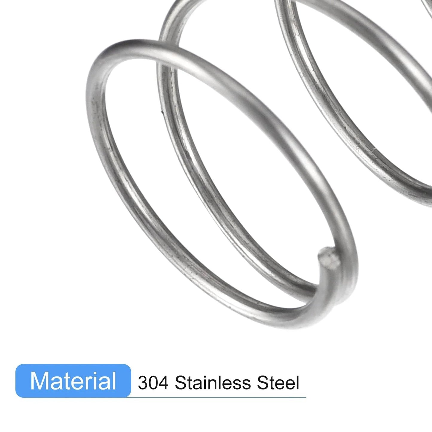 Close-up view of Five Piece 304 Stainless Steel Compression Spring Set 25mm Outer Diameter 1.6mm Wire 45mm Free Length Silver Tone
