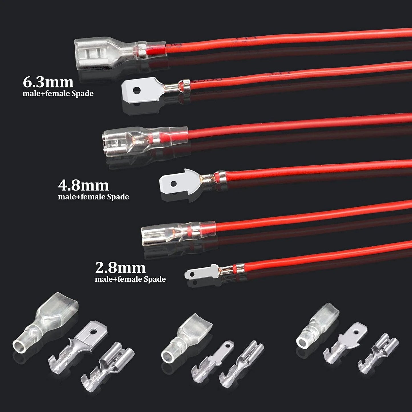 Premium Quick Splice Spade Connector Kit For Electrical Wiring And Car Audio 360Pcs in 2.8 4.8 and 6.3mm sizes with terminals.
