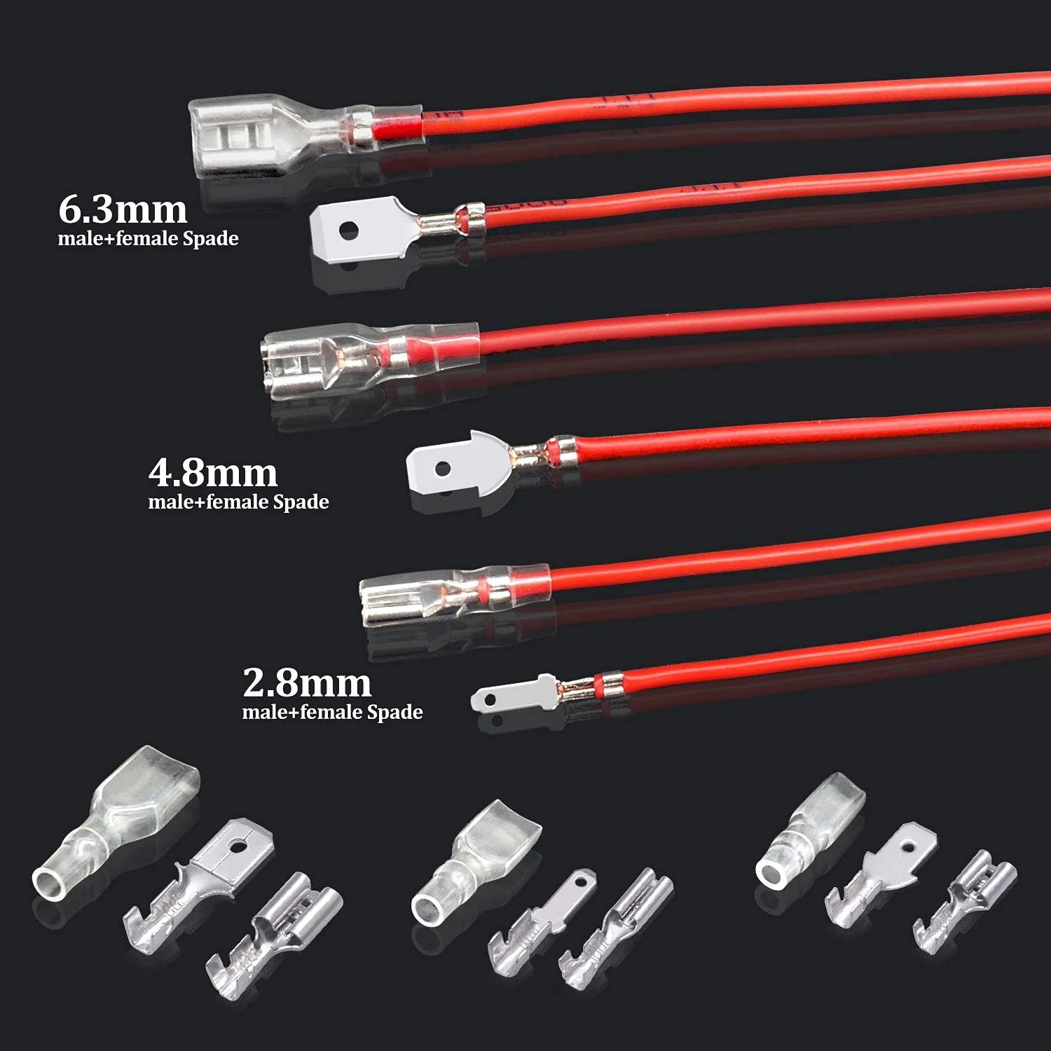 Premium Quick Splice Spade Connector Kit For Electrical Wiring And Car Audio 360Pcs in 2.8 4.8 and 6.3mm sizes with terminals.