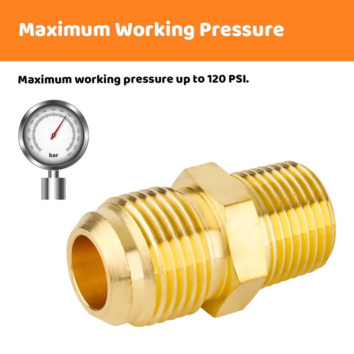 Heavy Duty Two Piece Tube Fitting Half Union Gas Adapter One Half Inch Flare To Three Eighths Inch NPT Male Pipe Coupler Brass