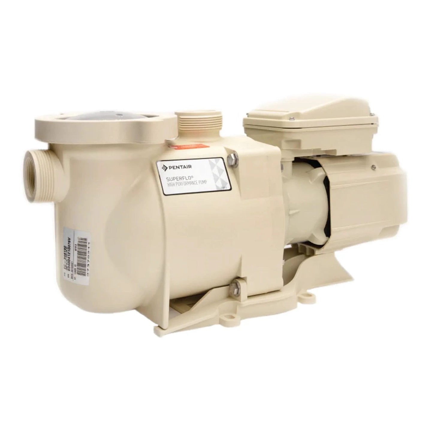 Side view of Whisper Quiet 1HP EC Pool Pump With Unionized Fittings And Cam And Ramp Lid Heavy Duty 56 Square Flange Motor