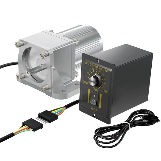 6W 110V Reversible AC Motor with 450 RPM Gear Reducer and 3 to 1 Gear Reduction, includes variable speed controller, 8mm shaft