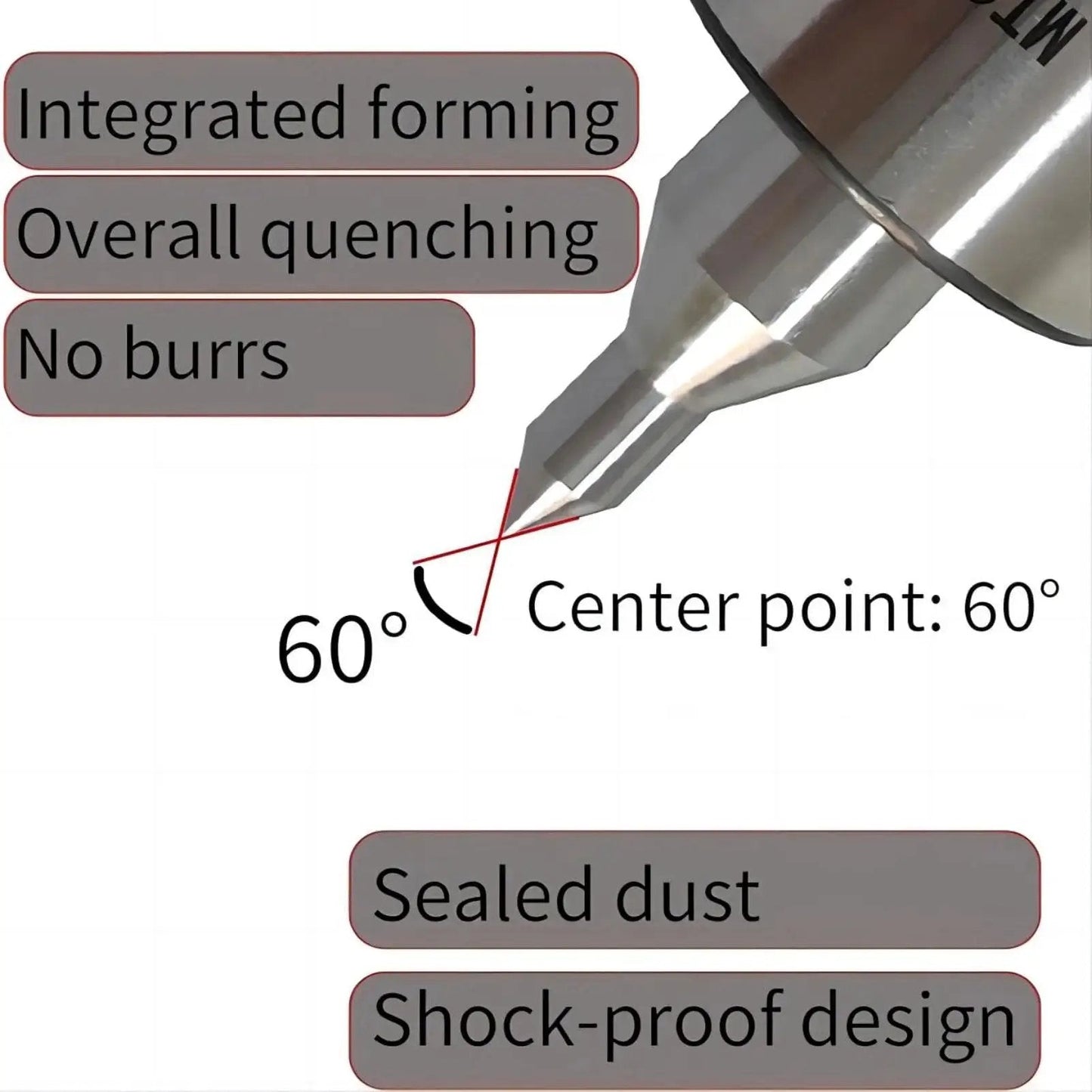 MT2 Live Center Long Nose 60 Degree With Triple Bearing Medium Duty Lathe Center showing 60° point and key features