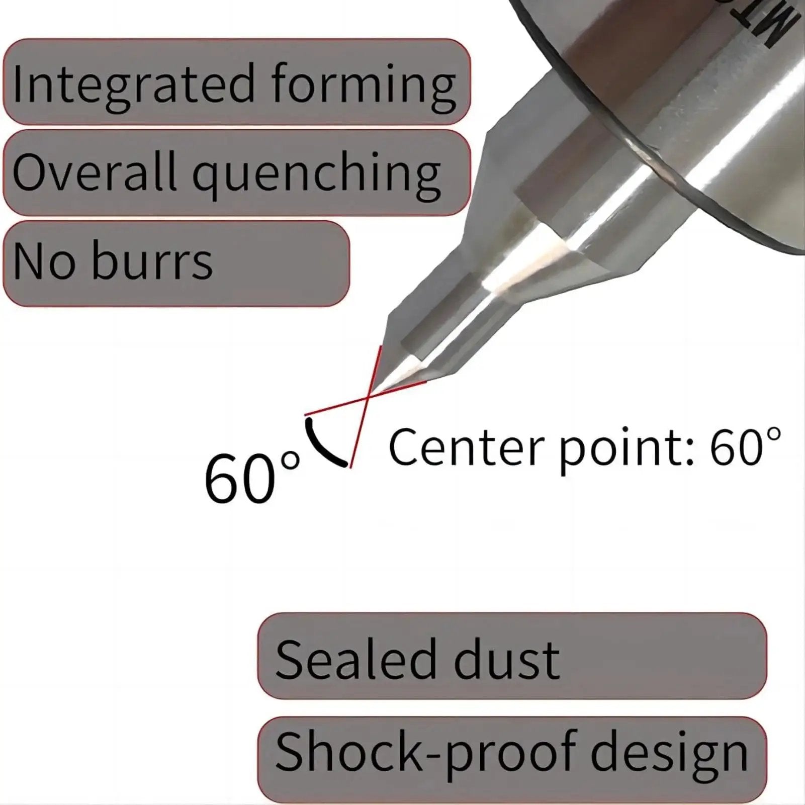 MT2 Live Center Long Nose 60 Degree With Triple Bearing Medium Duty Lathe Center showing 60° point and key features