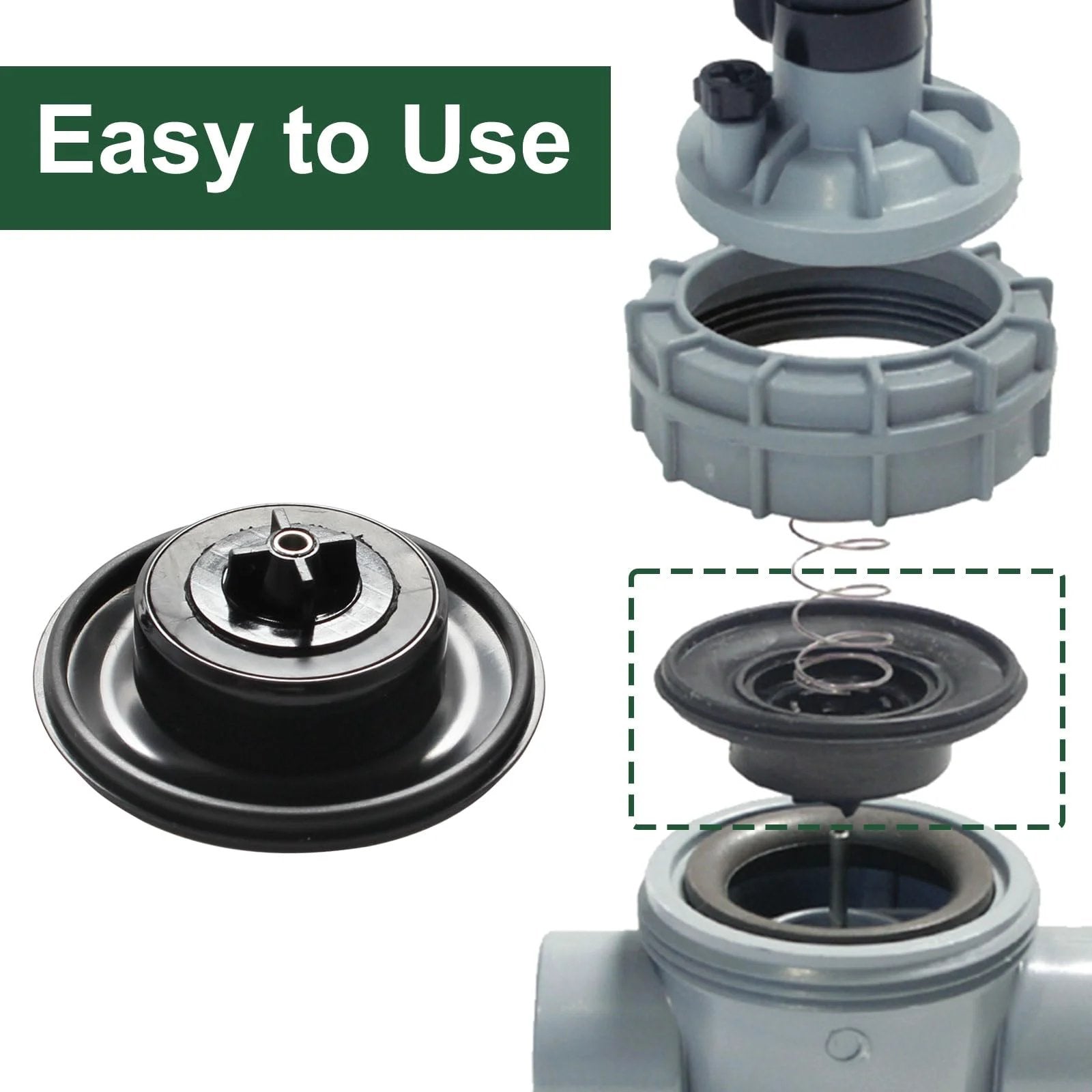 Replacement Valve Diaphragm For Irritrol 2400 2600 2700DPR Valves Three Quarters To One Inch Fit For Easy DIY Install And Long Lasting Durable Part By NIAHM 100236, shown in assembly and standalone view