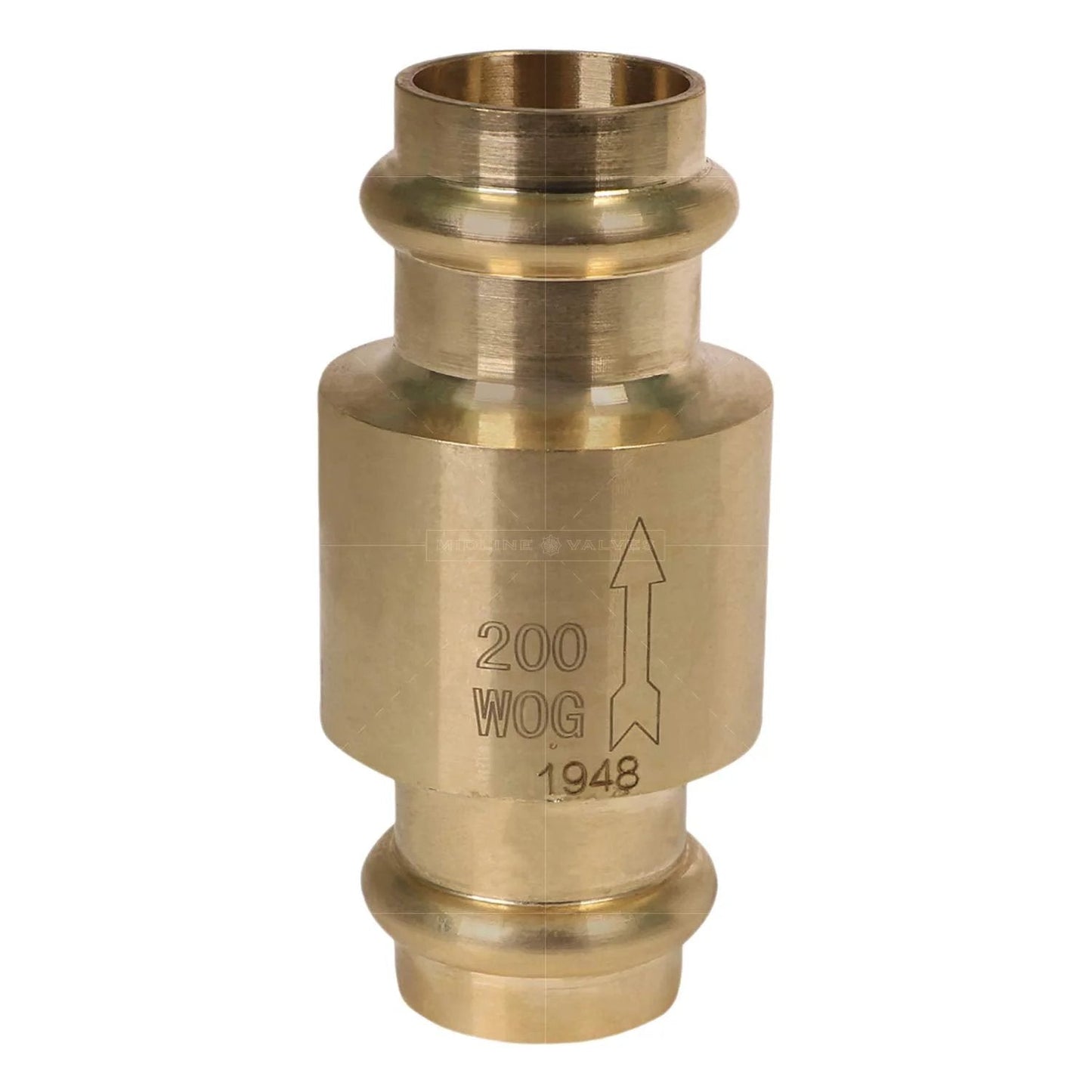 Inline Spring Loaded Check Valve For Backflow Prevention In Lead Free Cast Brass With Three Quarter Inch Press Connections