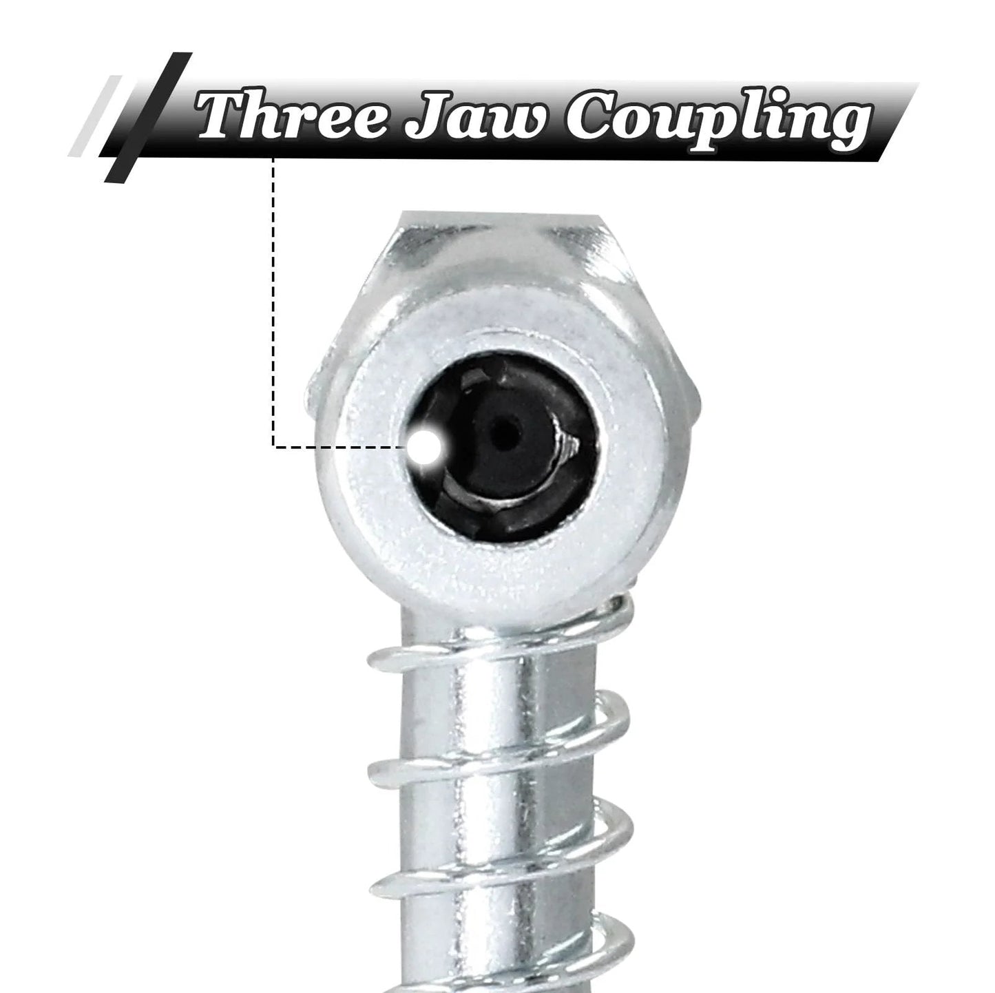 Close-up of 90 Degree Grease Coupler Gun Adapter with three-jaw coupling, angled grease gun tip for farm equipment and trucks.