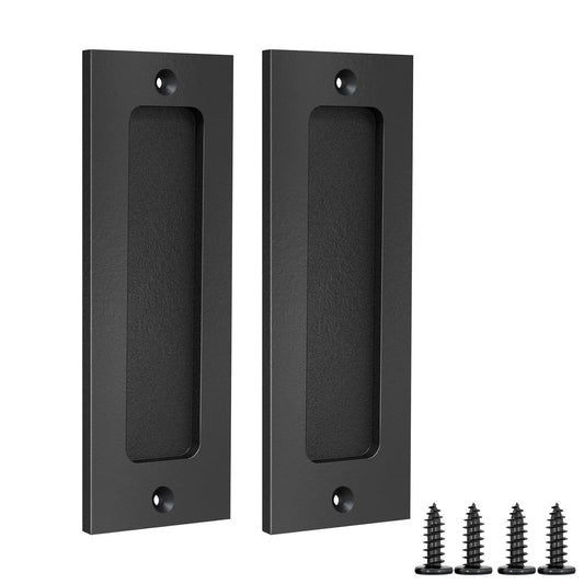 6 Inch Flush Pull Sliding Barn Door Handle Set For Closet Pocket And Cabinet Doors Recessed Rectangular Plate Matte Black Finish Durable Rust Resistant Design And Included Mounting Hardware For Easy Installation
