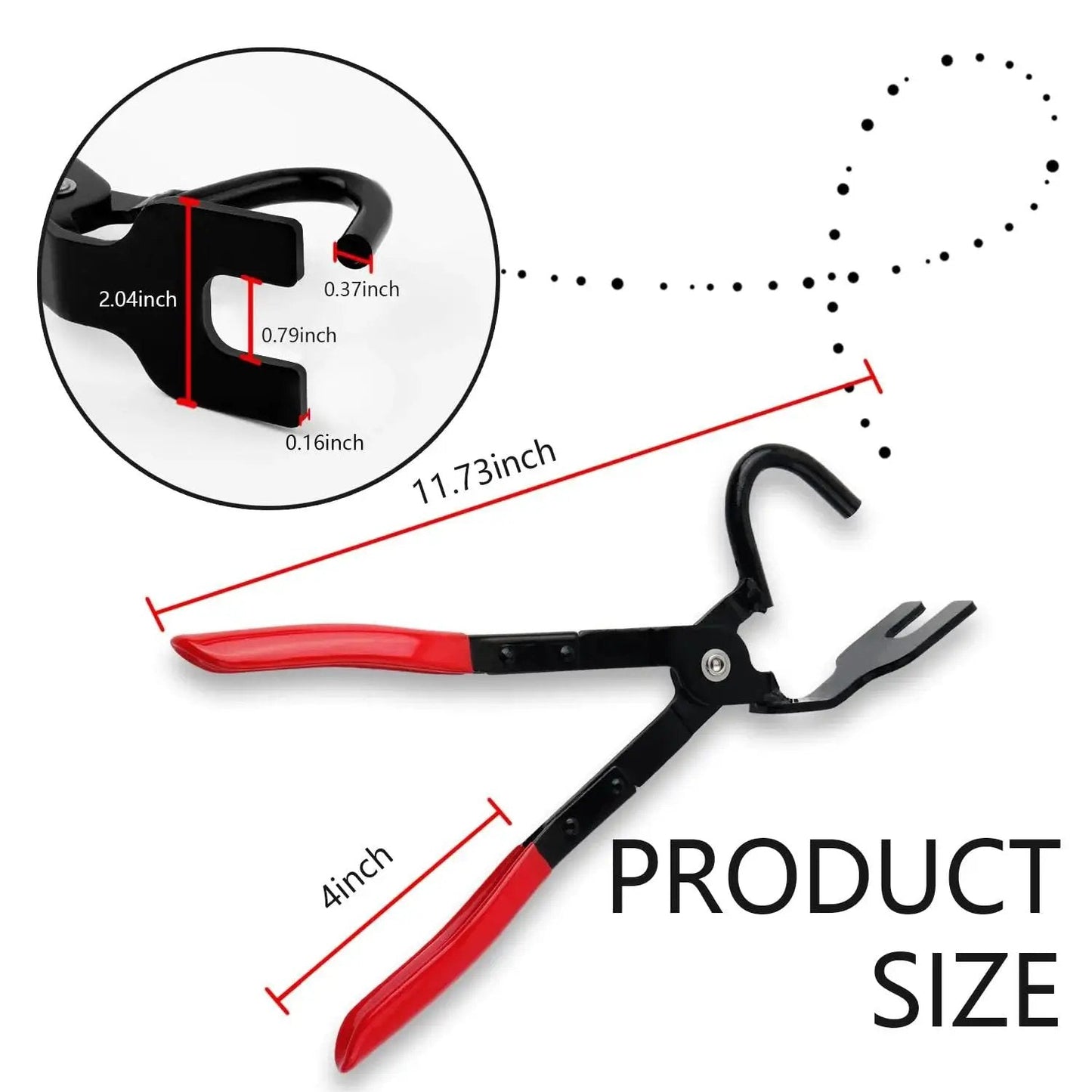 Exhaust Hanger Removal Tool With 25 Degree Offset Design And Non Slip Pliers, dimensions marked, high-carbon steel material.