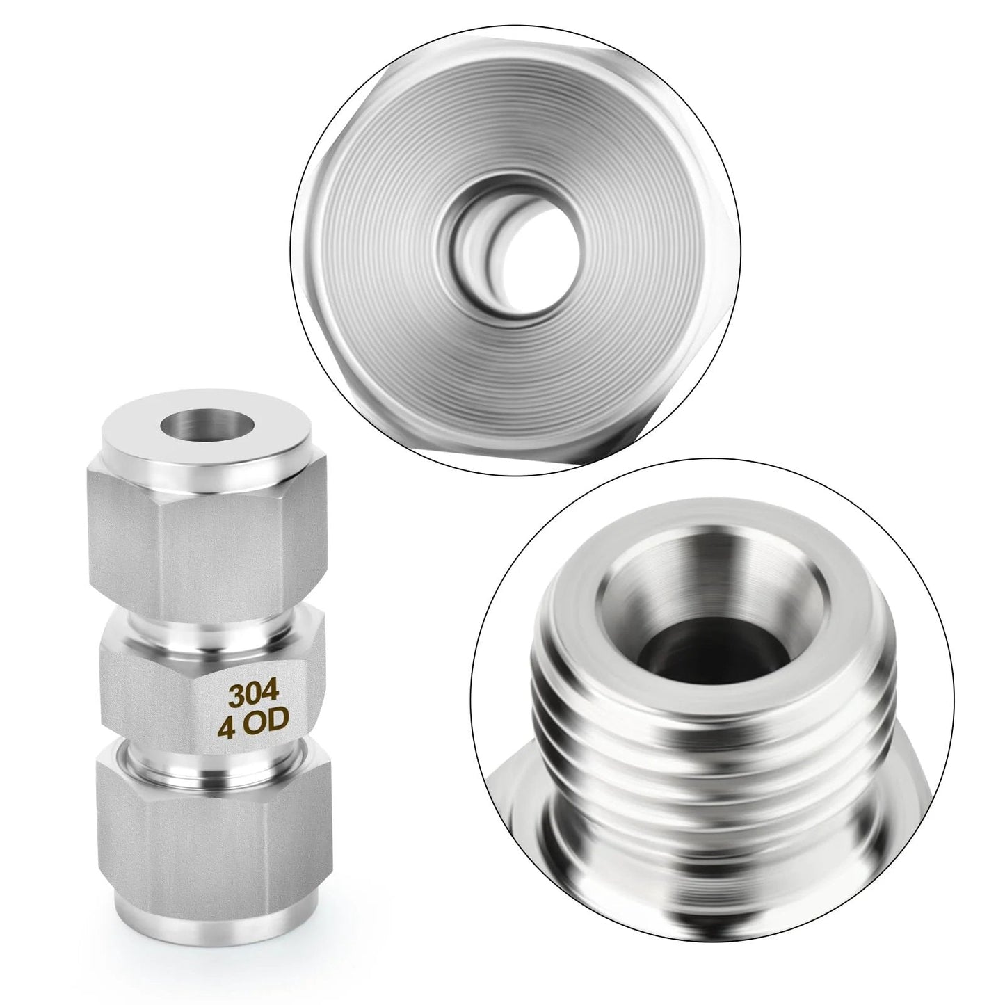 Premium 304 Stainless Steel Compression Tube Fitting Connector 5 Pack Straight Adapters 4mm Tube OD To 4mm OD Leakproof Corrosion Resistant High Temperature Ideal For Fuel Air Liquid Oil Gas And Vacuum Lines product view