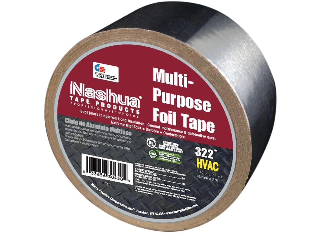 HVAC Foil Tape With Aluminum Backing For Duct Sealing And Automotive Repairs 3.2 Mil Thick UV And Moisture Resistant UL 723 Classified 48mm By 9m Durable Adhesive That Sticks Fast Nashua