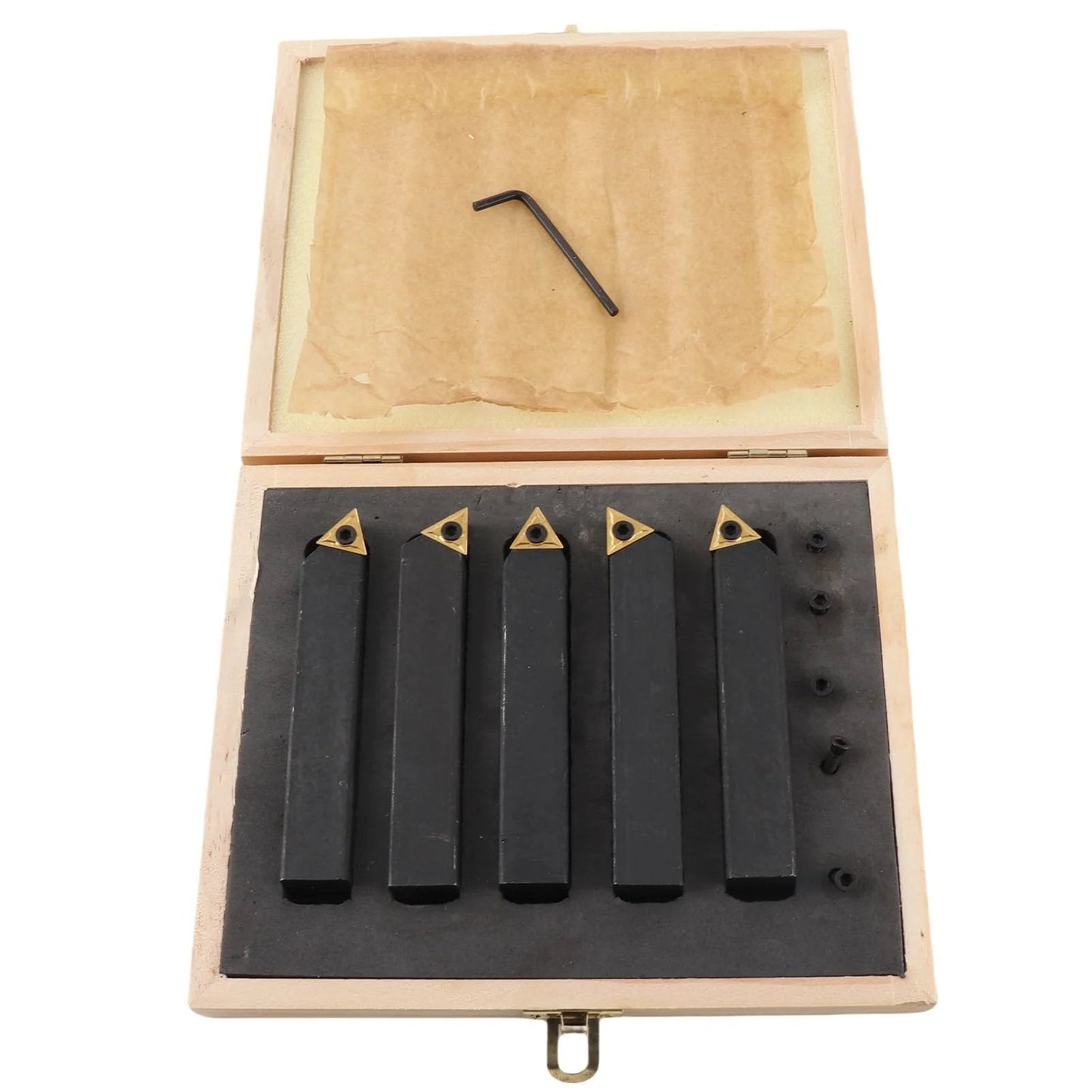 5 Piece Carbide Turning Tool Set With Indexable Blades In 60 Degree 75 Degree And 90 Degree Angles For Turning Facing Boring Chamfering Threading And V Groove With Three Quarter Inch Shank Includes Screwdriver And Case