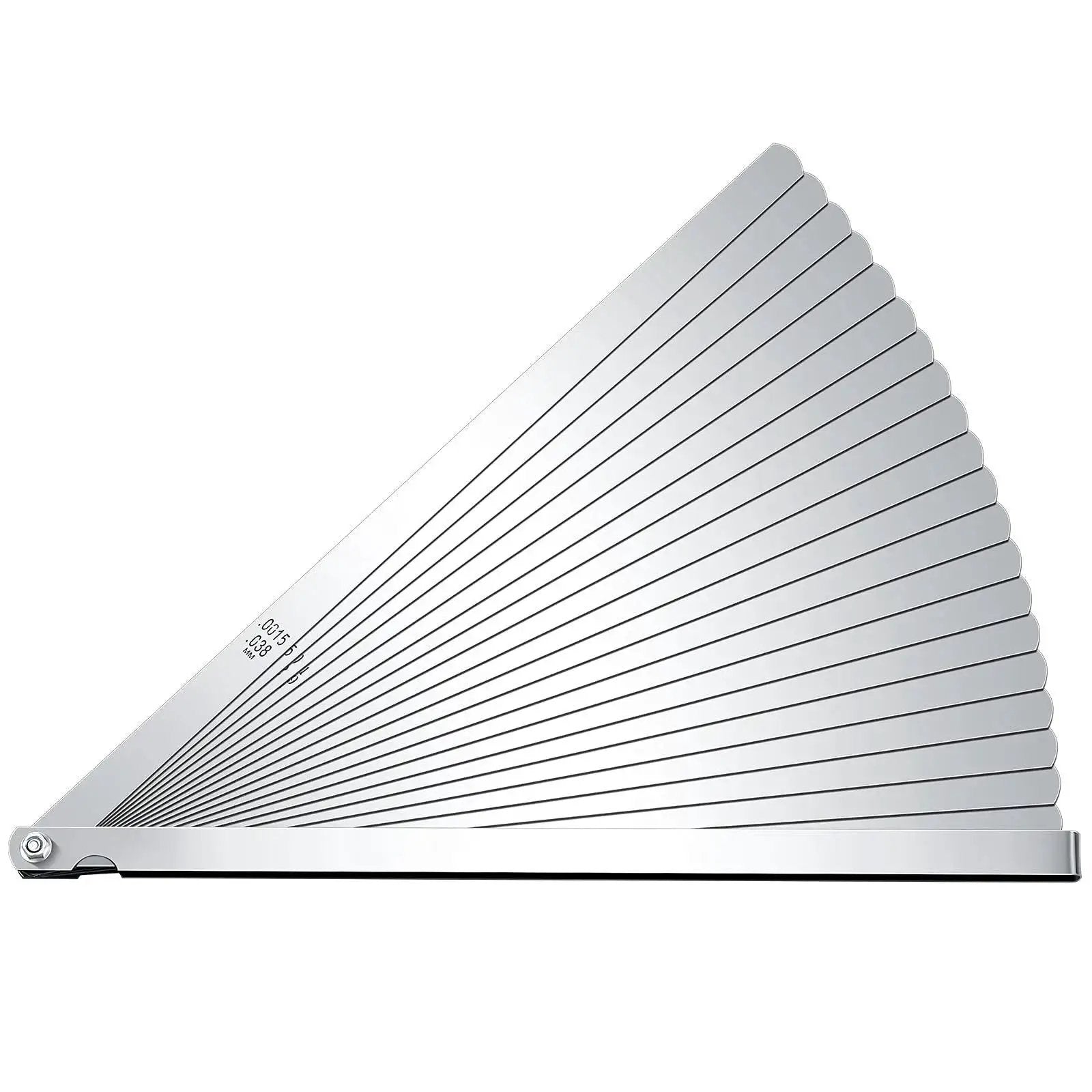 Side view of Premium 25 Blades Feeler Gauge Set With Hardened Steel, Tapered And Dual Marked Metric And Imperial