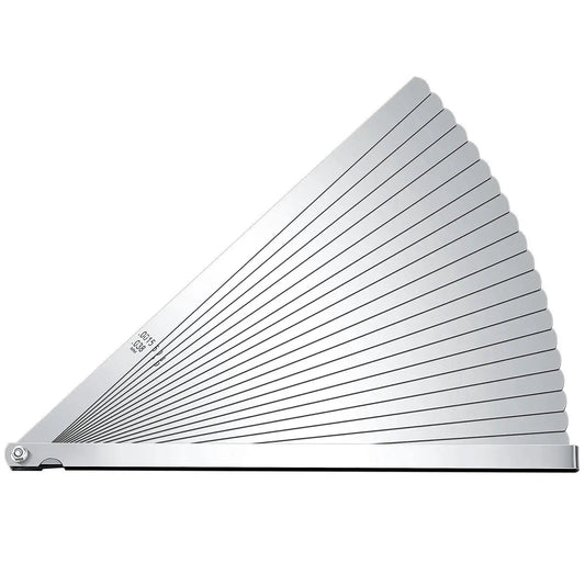 Side view of Premium 25 Blades Feeler Gauge Set With Hardened Steel, Tapered And Dual Marked Metric And Imperial
