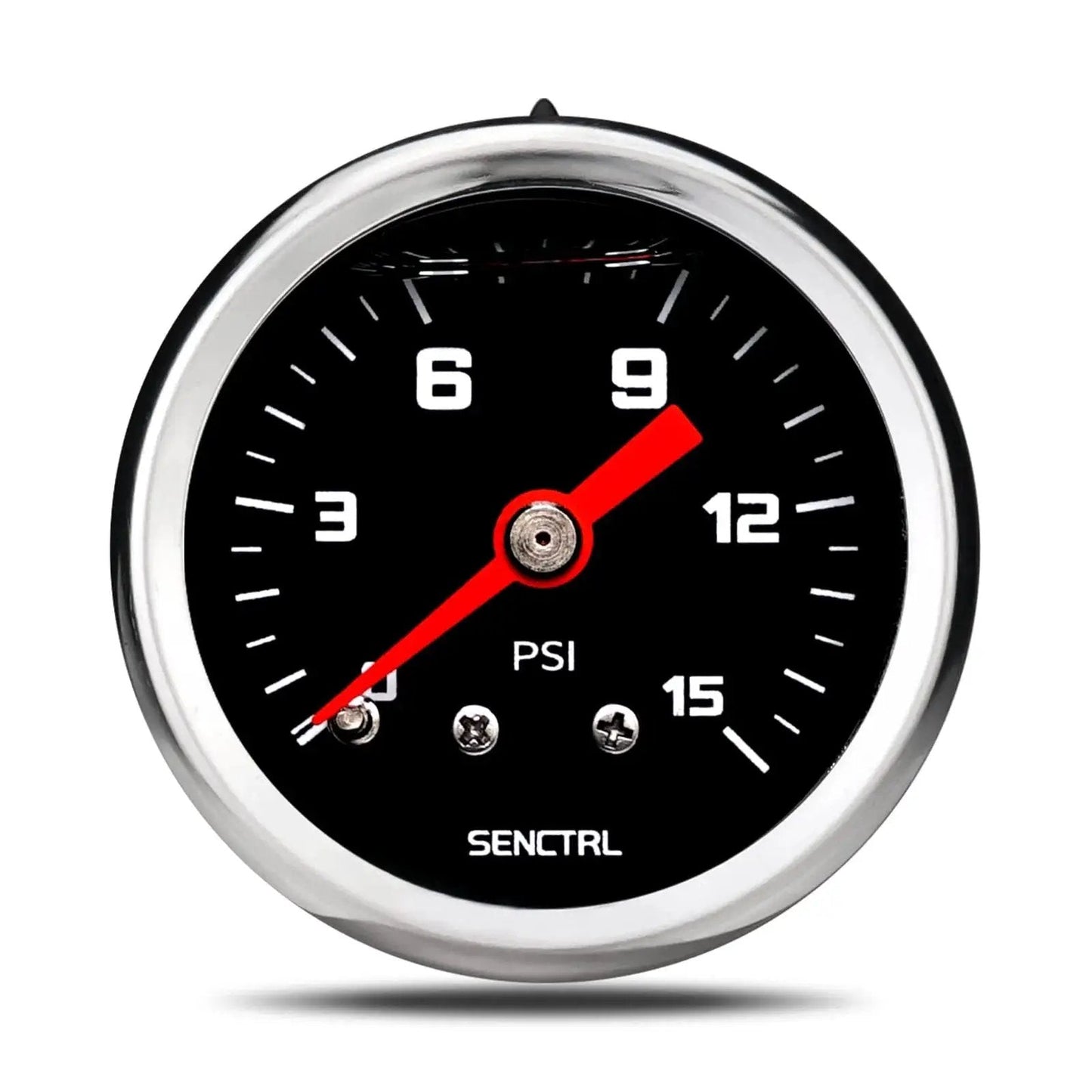 Inline Low Pressure Gauge 0-15 Psi For Water And Oil Testing, One And A Half Inch Dial Black With One Eighth Inch NPT Back Mount
