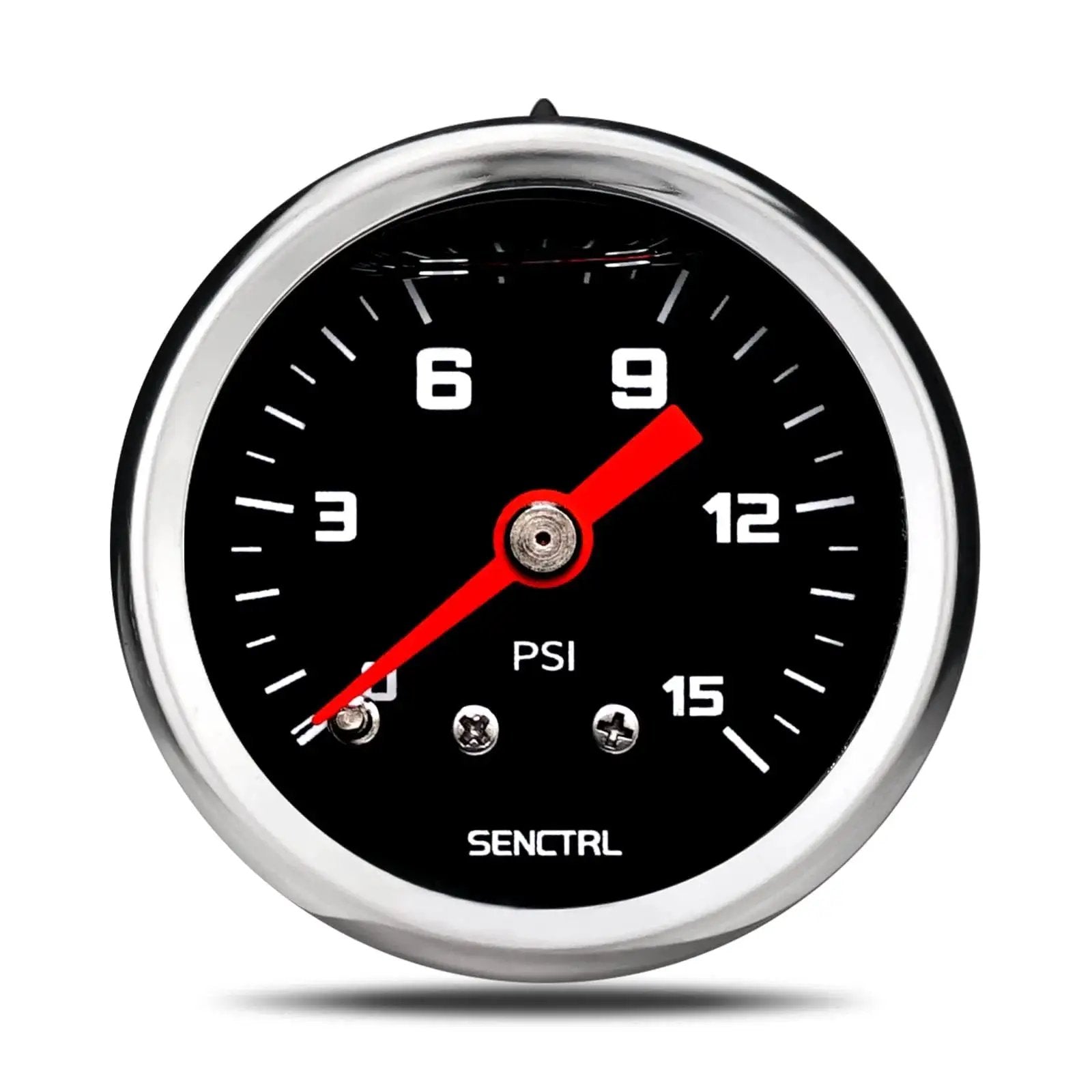 Inline Low Pressure Gauge 0-15 Psi For Water And Oil Testing, One And A Half Inch Dial Black With One Eighth Inch NPT Back Mount