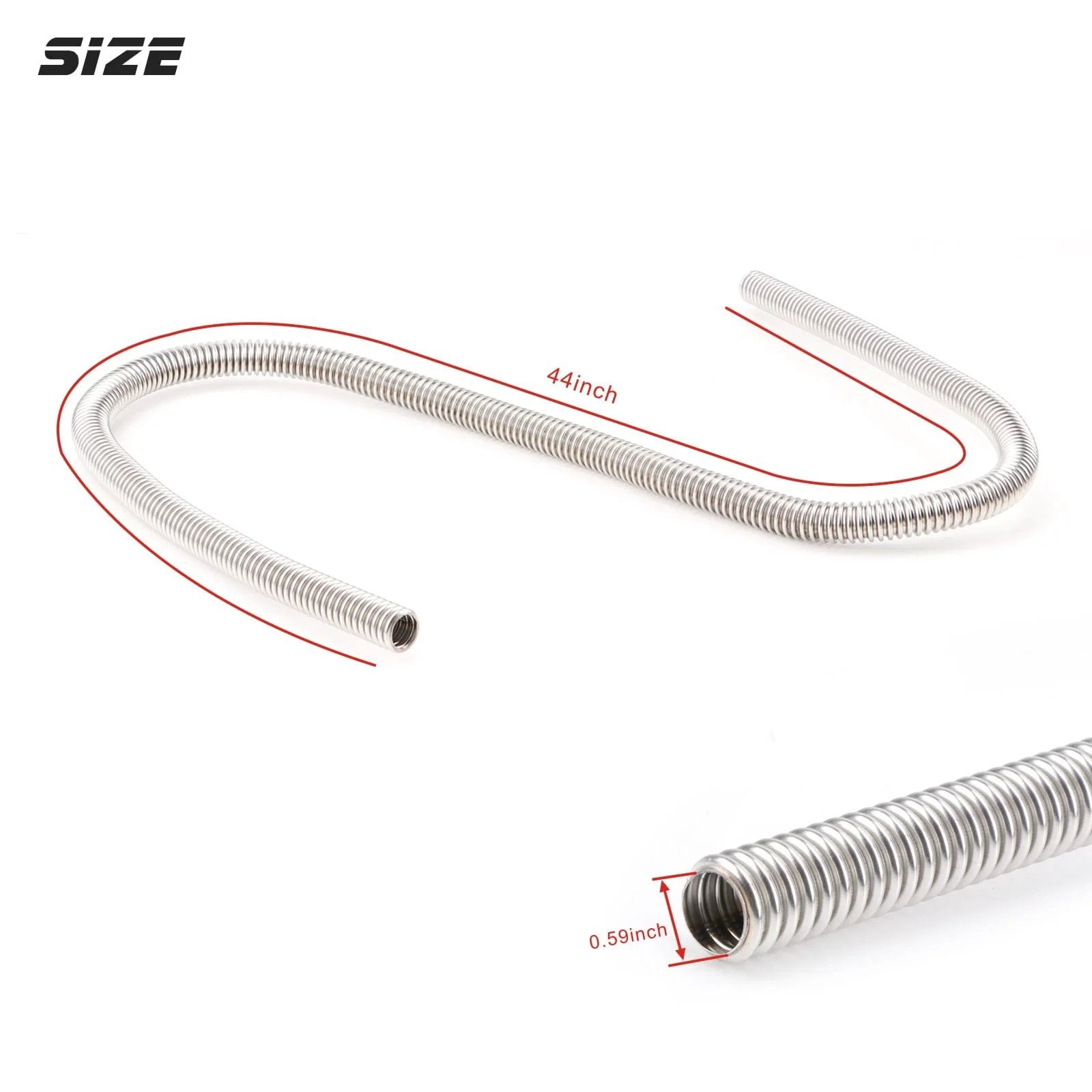 Flexible 44 Inch Stainless Steel Heater Hose Kit Universal For 5/8 And 3/4 Inch Necks With Adjustable Length And Clamp, shown in coiled position