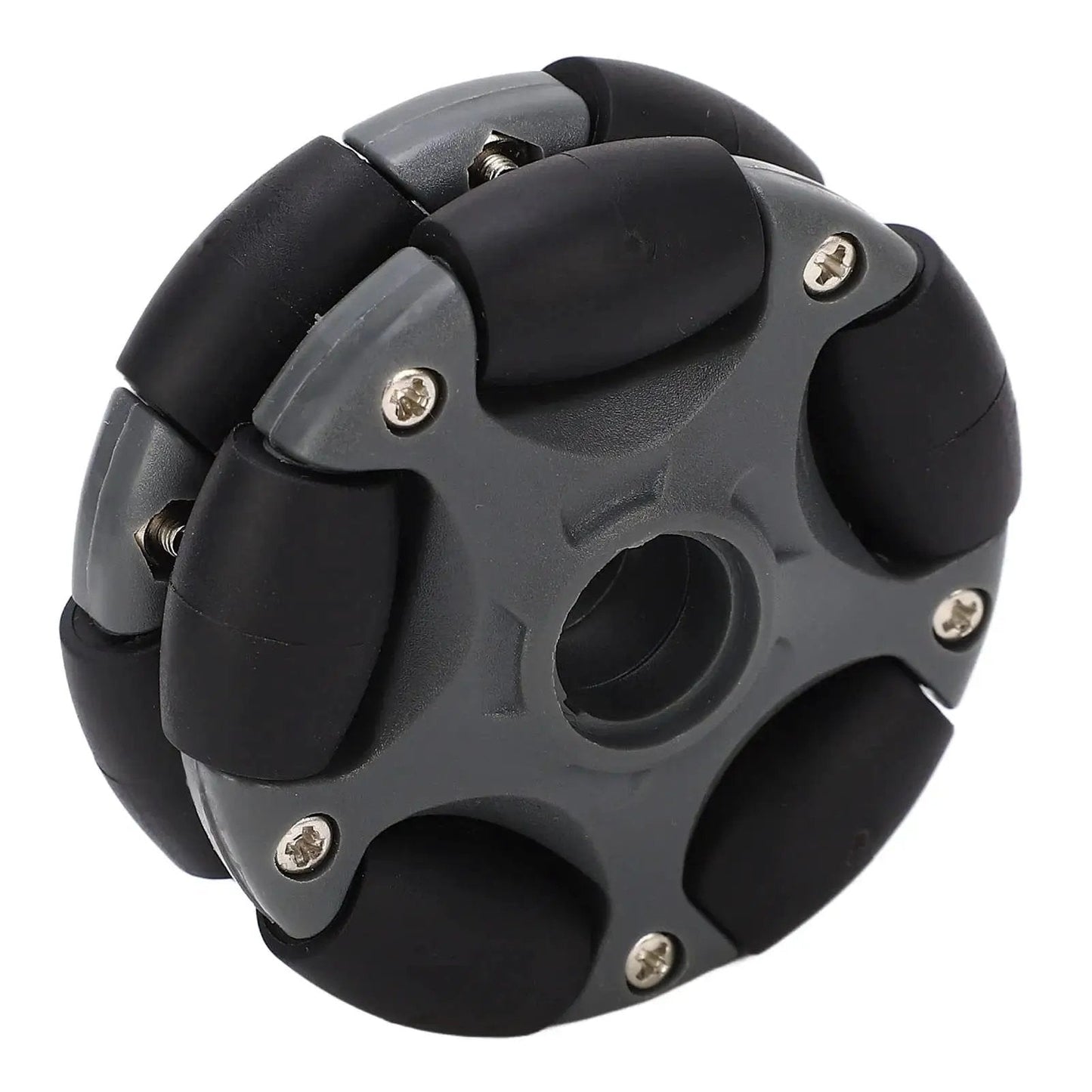 Omni Directional 58mm Plastic Wheel With Double Row 360 Degree Rotation For Robots Go Karts And ATVs, black and grey, close-up view