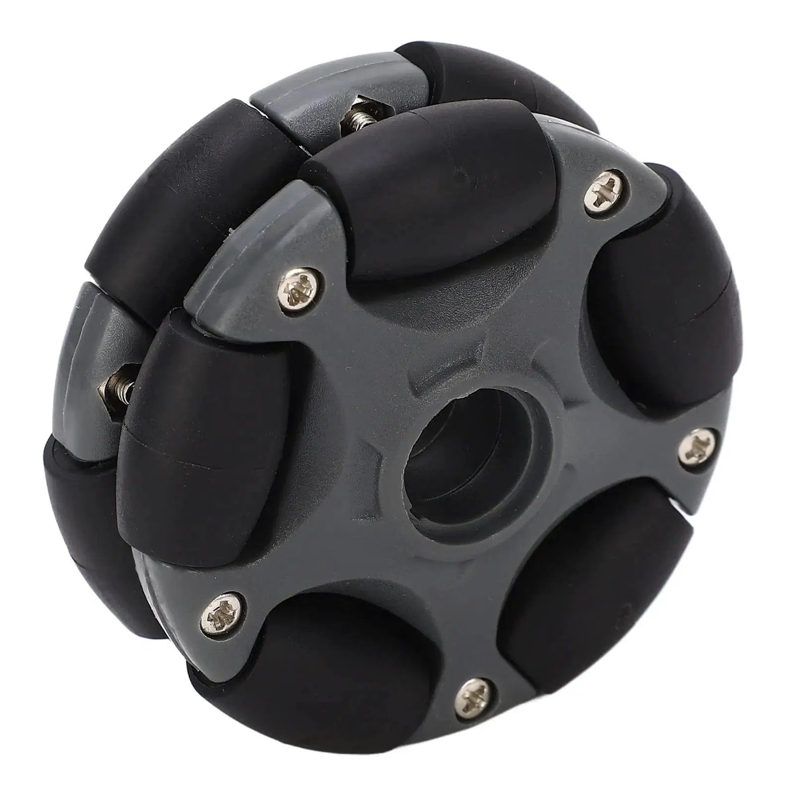 Omni Directional 58mm Plastic Wheel With Double Row 360 Degree Rotation For Robots Go Karts And ATVs, black and grey, close-up view