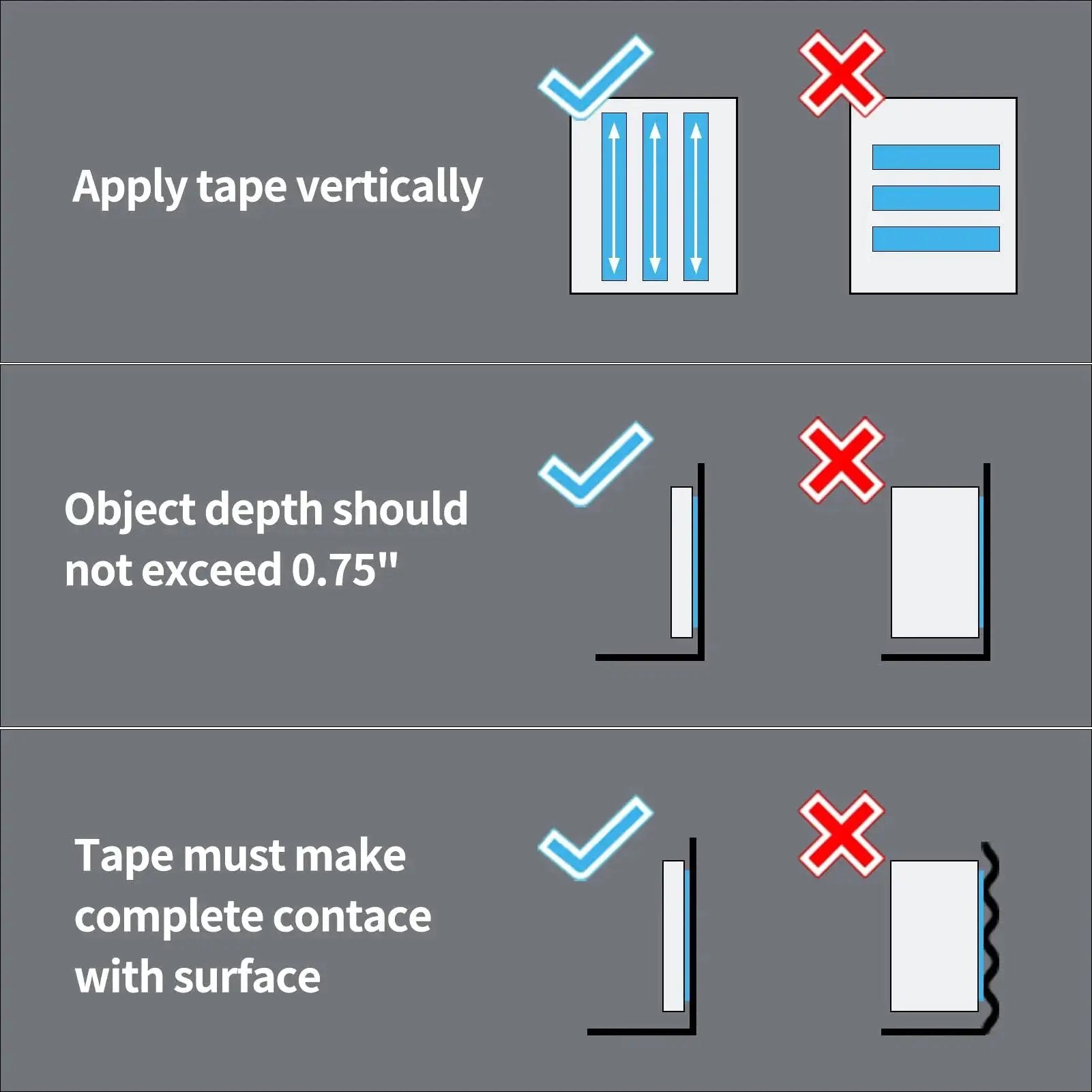 Illustration showing instructions on how to apply Double-Sided Mounting Tape 10 Ft Removable Adhesive Foam Tape Transparent for optimal use.