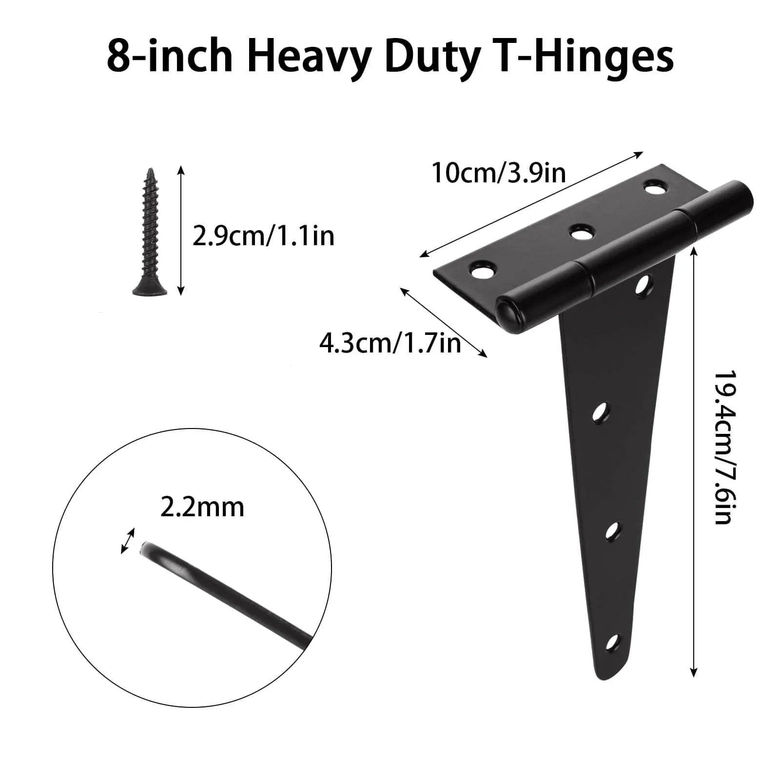 6 Pack 8 Inch T Strap Hinges Heavy Duty Shed Door Hinges Gate Strap Black Tee Hinge For Wooden Fences Yard Barn Doors Gates