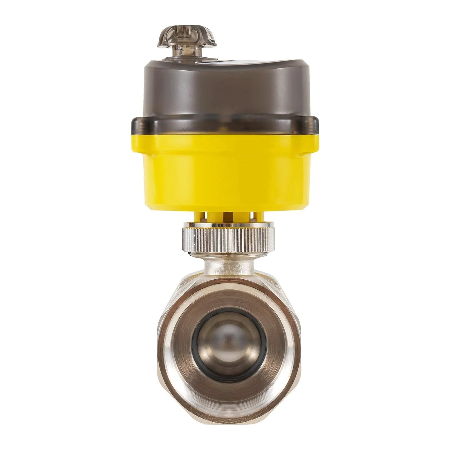 Front view of Electric Ball Valve One And A Quarter Inch Full Bore With 24V Actuator And Universal 110 230V Power Adapter