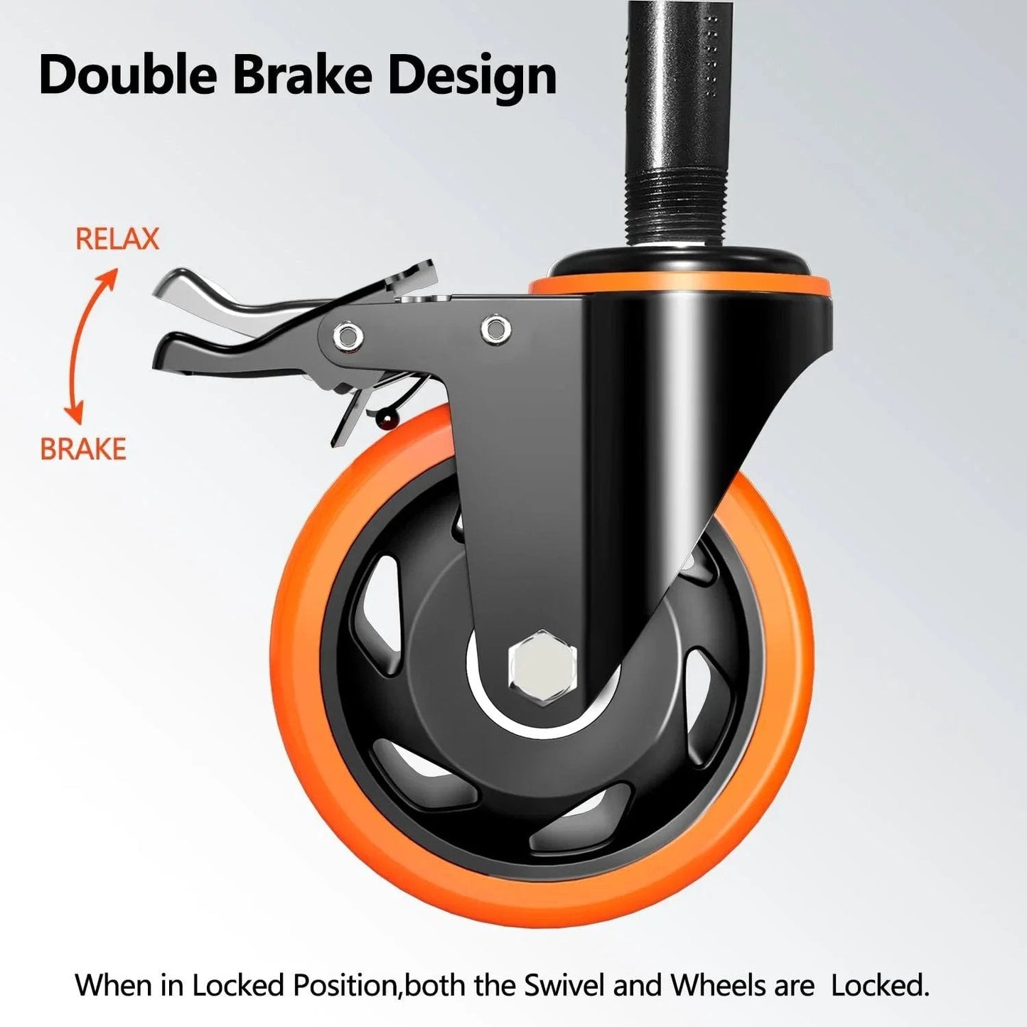 Double brake design of 4 Inch Stem Caster Wheels Set Of 4 Heavy Duty 2000 Lb Capacity Threaded Stem Casters Three Eighths Inch Sixteen UNC By One Inch No Noise Dual Locking Swivel Industrial Castors For Cart And Furniture