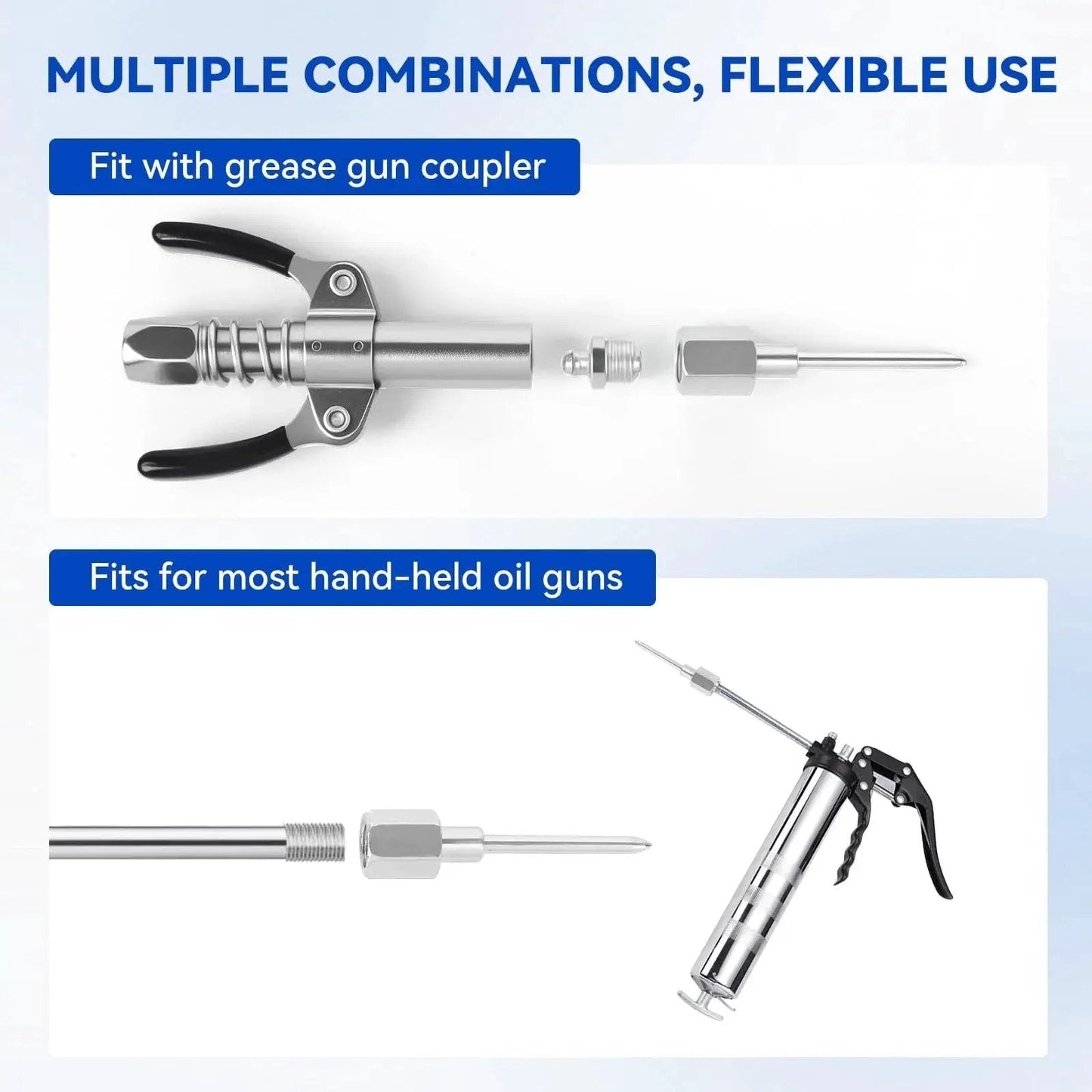 Grease Gun Accessory Kit With 12 Inch Hose Two Needle Nozzles 90 Degree Coupler Adapter With Sleeves Zerk Fitting Cleaner
