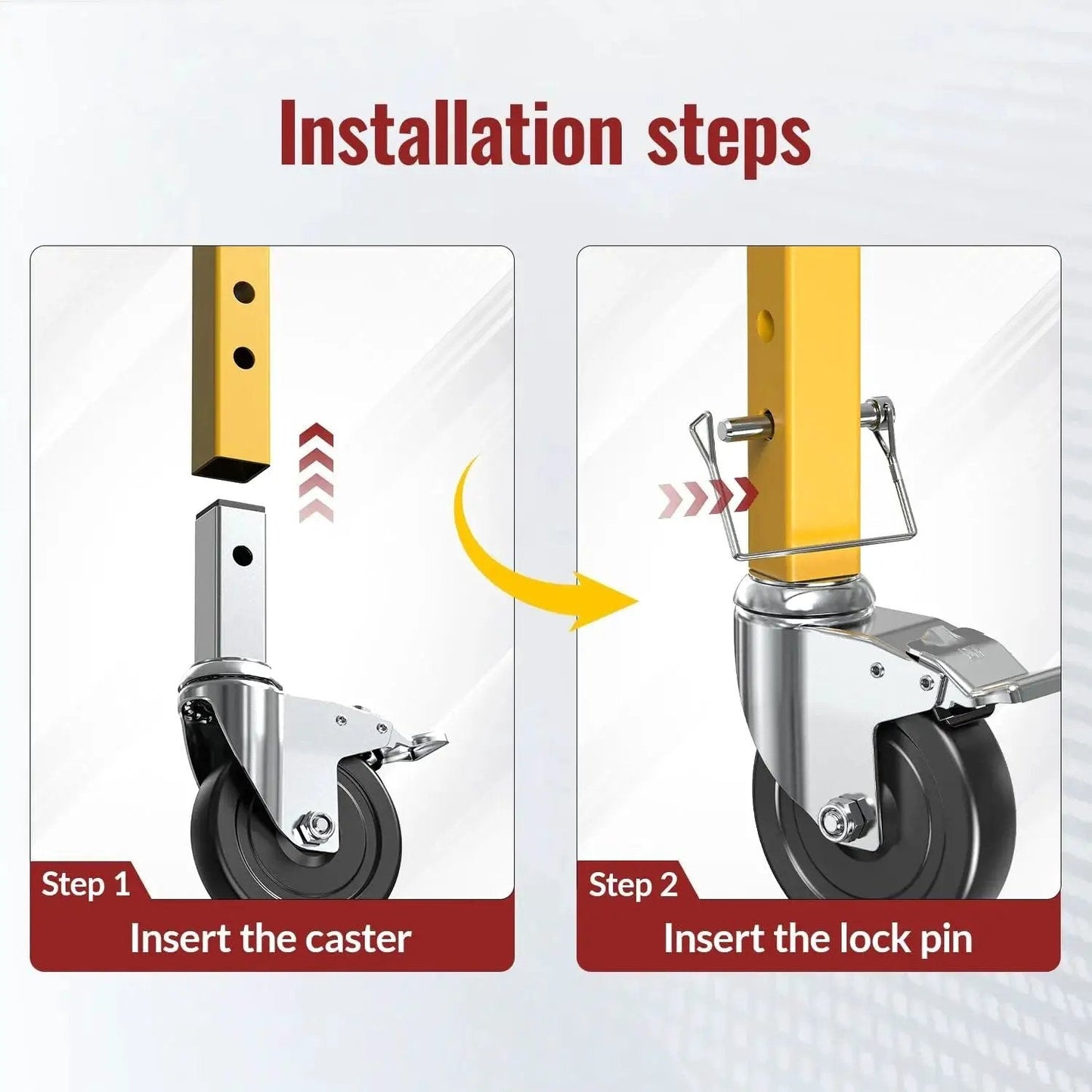 Installation of 5 Inch Scaffolding Caster Wheels Set Of Four With Dual Locking Swivel Casters And One And A Quarter Inch Square Stem
