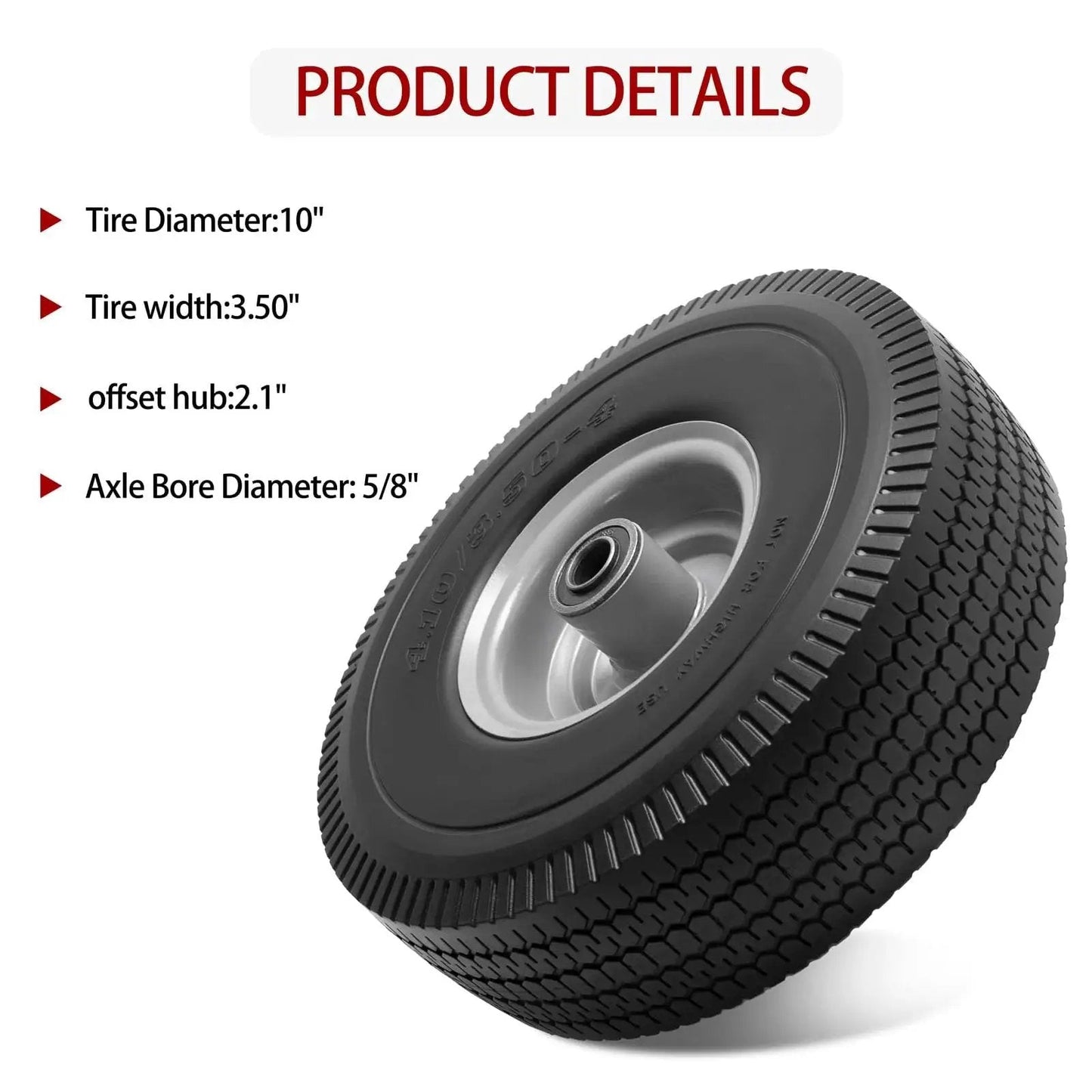 10 Inch Solid PU Tire And Wheel Replacement For Garden Carts Hand Trucks And Wheelbarrows 10x3.50-4 Flat Free Wheel