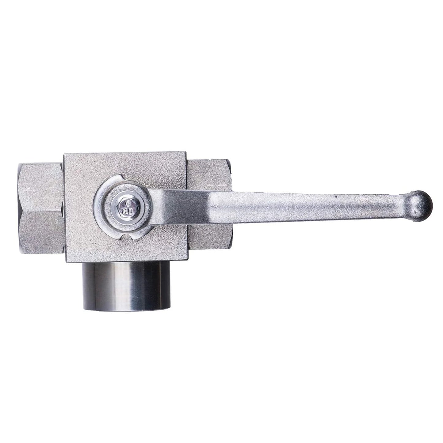 Side view of KHB3K Three Eighth Inch FNPT 3 Way High Pressure Ball Valve For Hydraulic And Water Systems L Bore 7250 PSI
