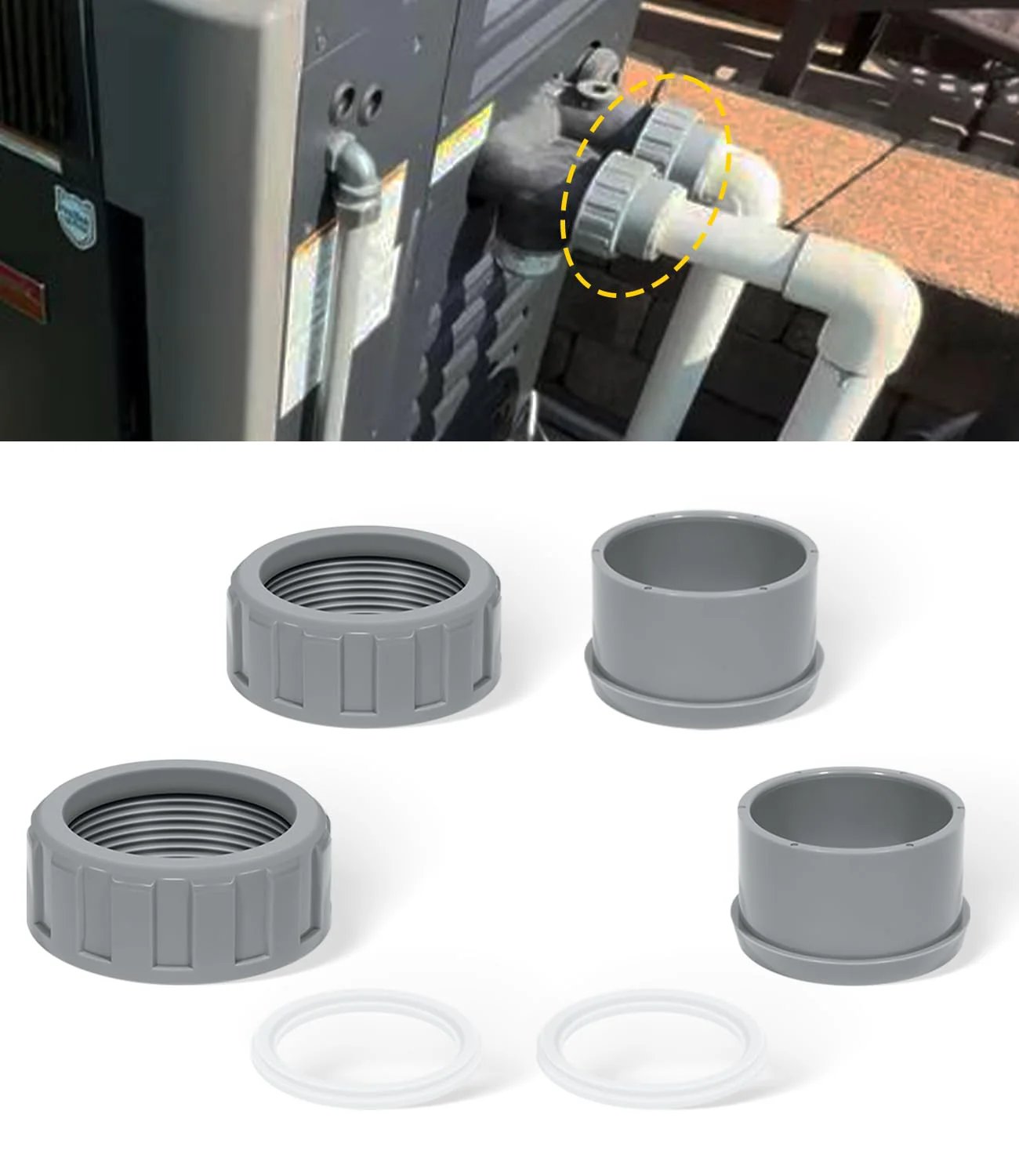 2 Pack 2 Inch CPVC Connector With Heater Flange Nut Kit For Raypak Rheem Pool Heaters Replacement 006723F Compatible With Models 106A 130A 156A R185A R206A R267A And More