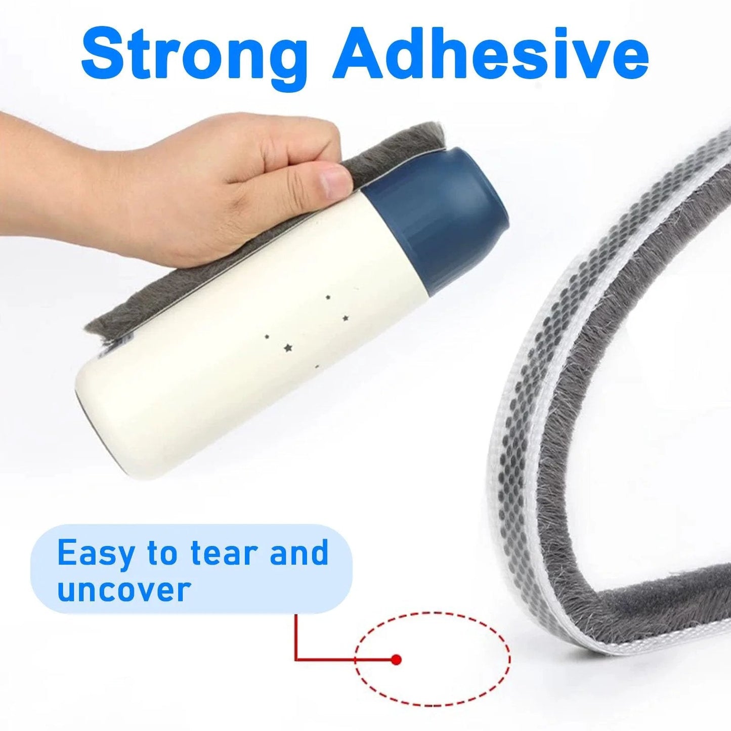 Door Draft Stopper With Felt Pile Weather Stripping For Doors And Windows 33 Feet Long Self Adhesive Blocker Dust Insects Noise Shield Sliding Door Seal For Winter 0.4 Inch Wide By 0.4 Inch Thick, shows strong adhesive detail with felt brushing