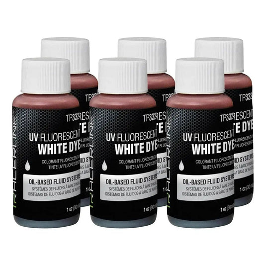 Six Pack Of 1oz Oil Based Dye Bottles Multi Color Fluorescent White Glow, front view showing six bottles for dye systems.