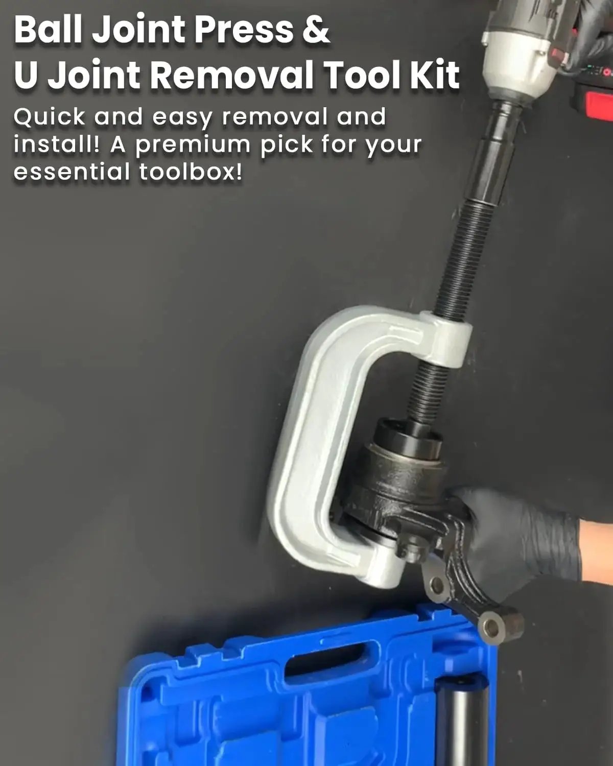 Ball Joint Press And U Joint Kit For Cars And Light Trucks 10 Piece Set with case and components shown in use