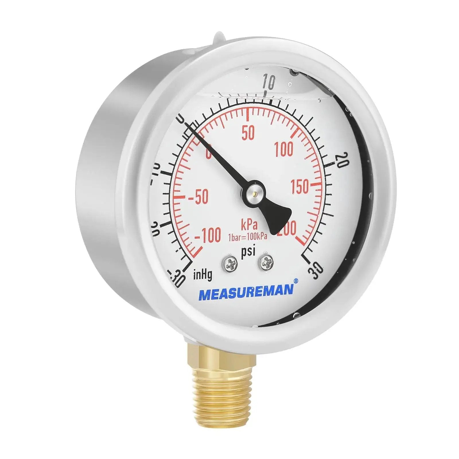 Glycerin-Filled 2-1/2 Inch Dial Pressure Gauge Built Tough With Stainless Steel Case And Brass Inside, 1/4 Inch NPT Lower Mount