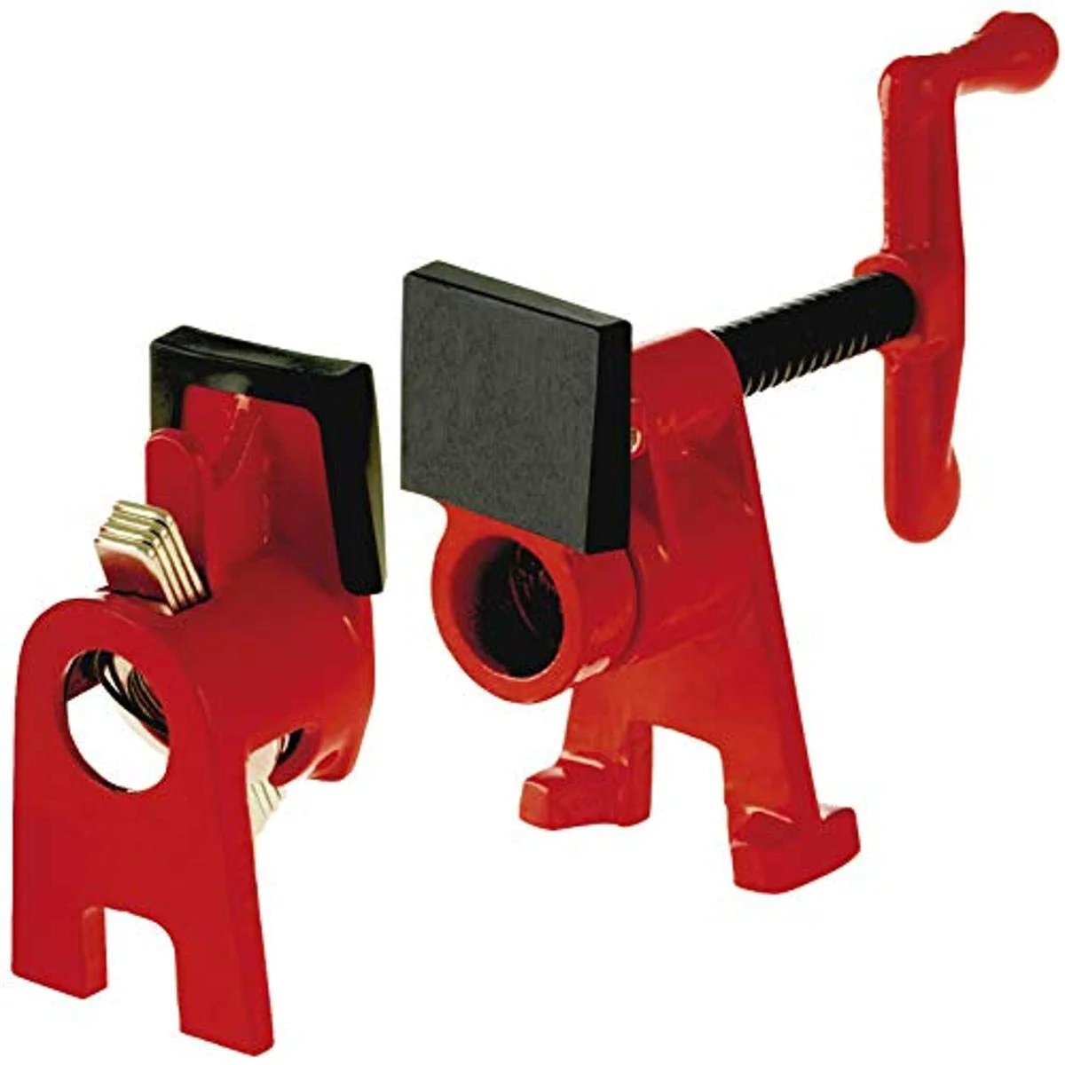 Versatile 3/4 Inch H Style Pipe Clamp For Edge Gluing And A Wide Range Of Woodworking Projects, Easy To Assemble, Built For Pro Shops And DIYers In Busy Home Garages, The Must Have Clamp For Carpentry And Home Improvement From Bessey, red metal construction