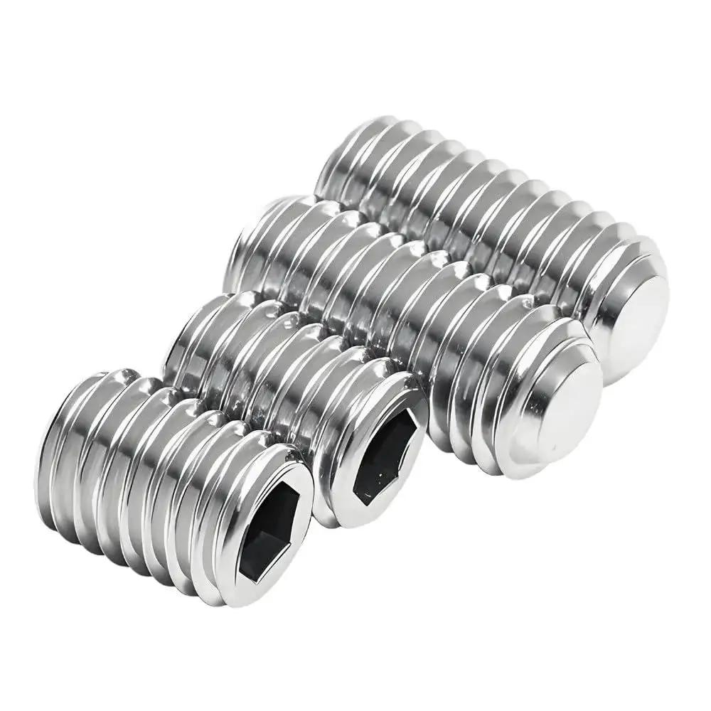 Fine Thread Stainless Steel Hex Socket Screws Flat Point Grub Screws M6 To M16, showing hexagonal sockets and flat points.