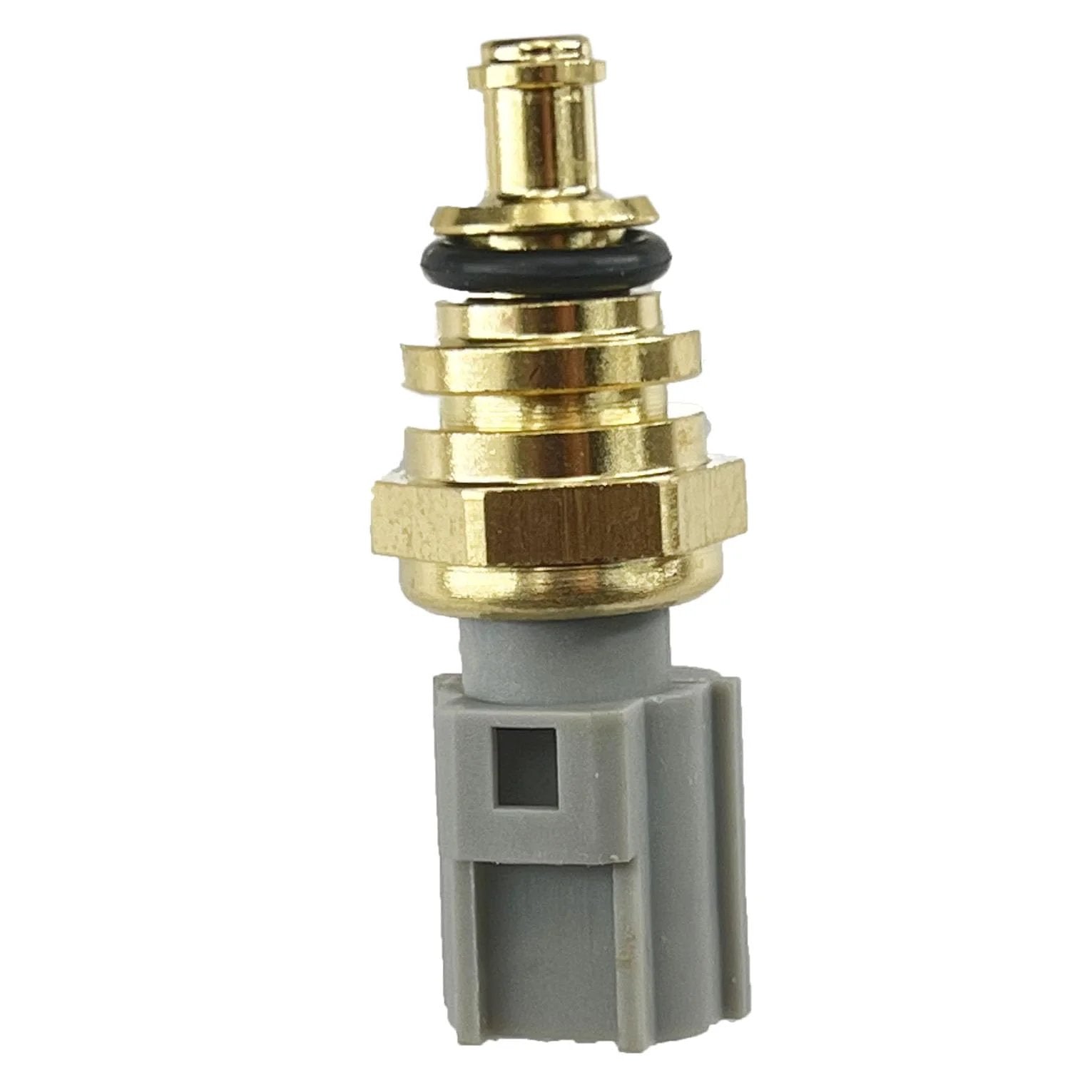 Engine Coolant Temperature Sensor For Ford C Max Contour EcoSport Edge Escape Escort Explorer Explorer Sport Trac Fiesta Five F Series And More IL2Z12A648AA Direct Fit Replacement For An Easy Install, close-up view showing brass connector and gray housing
