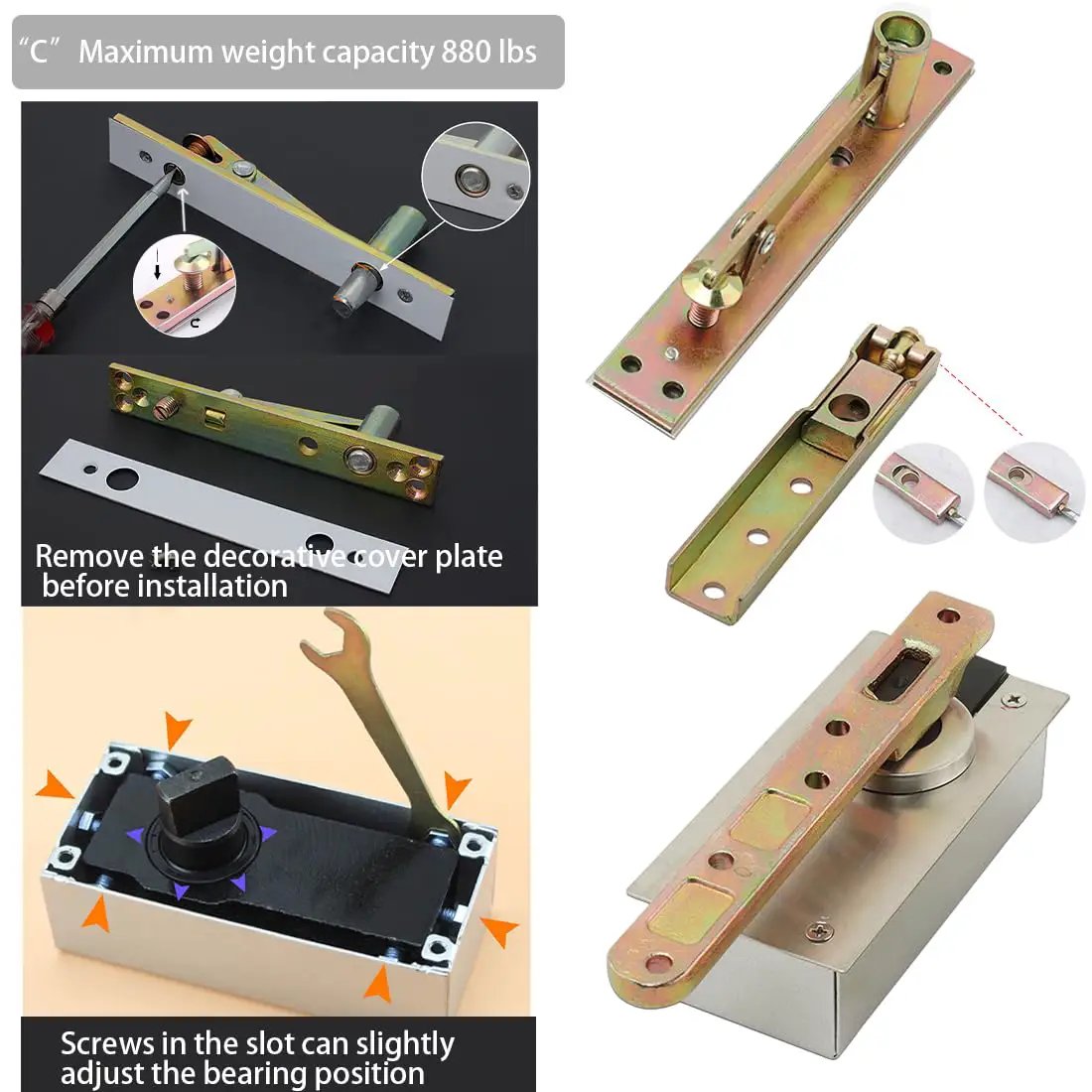 Hidden Pivot Hinges For Secret Doors And Bookcases, Heavy Duty Wood Door Hardware, supports up to 880 lb, 360-degree rotation