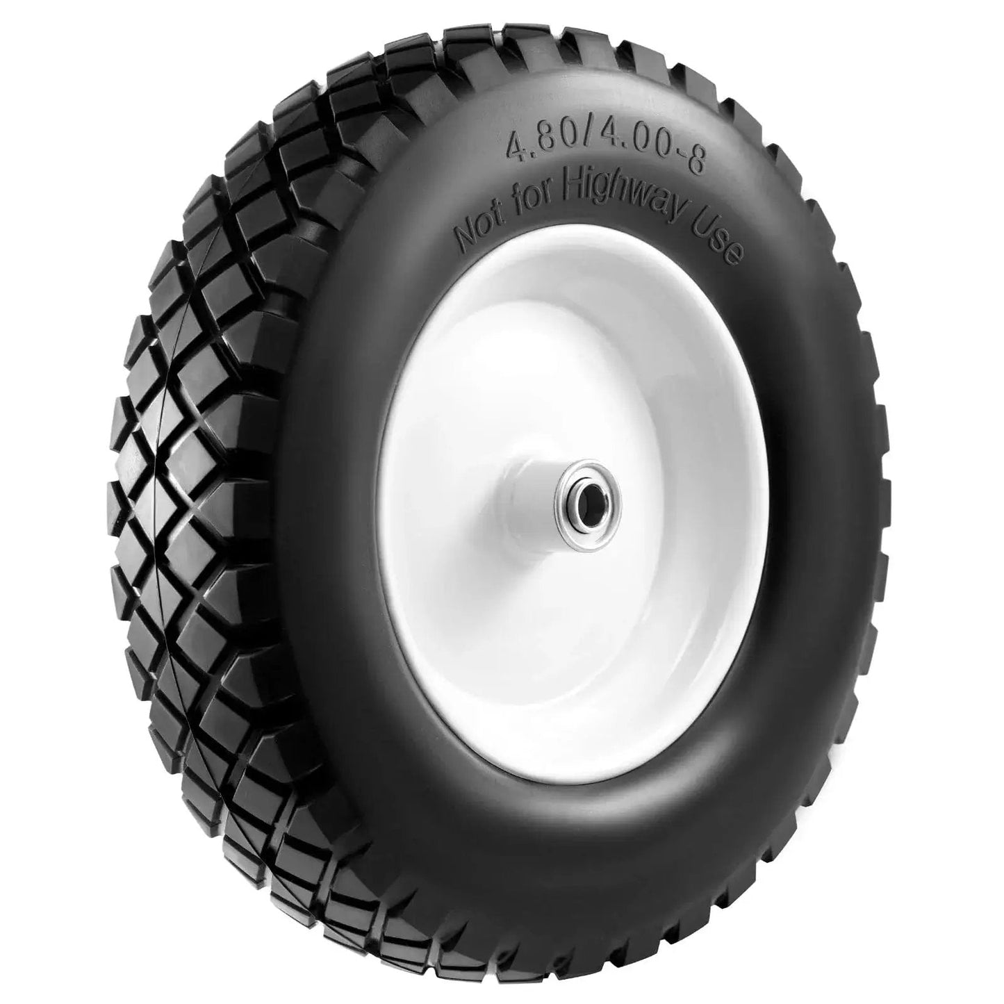 Flat Free Solid Tire And Wheel Set Two Pack 4.80 4.00 8 Inch For Wheelbarrows Hand Trucks Garden Trailers And Wagons
