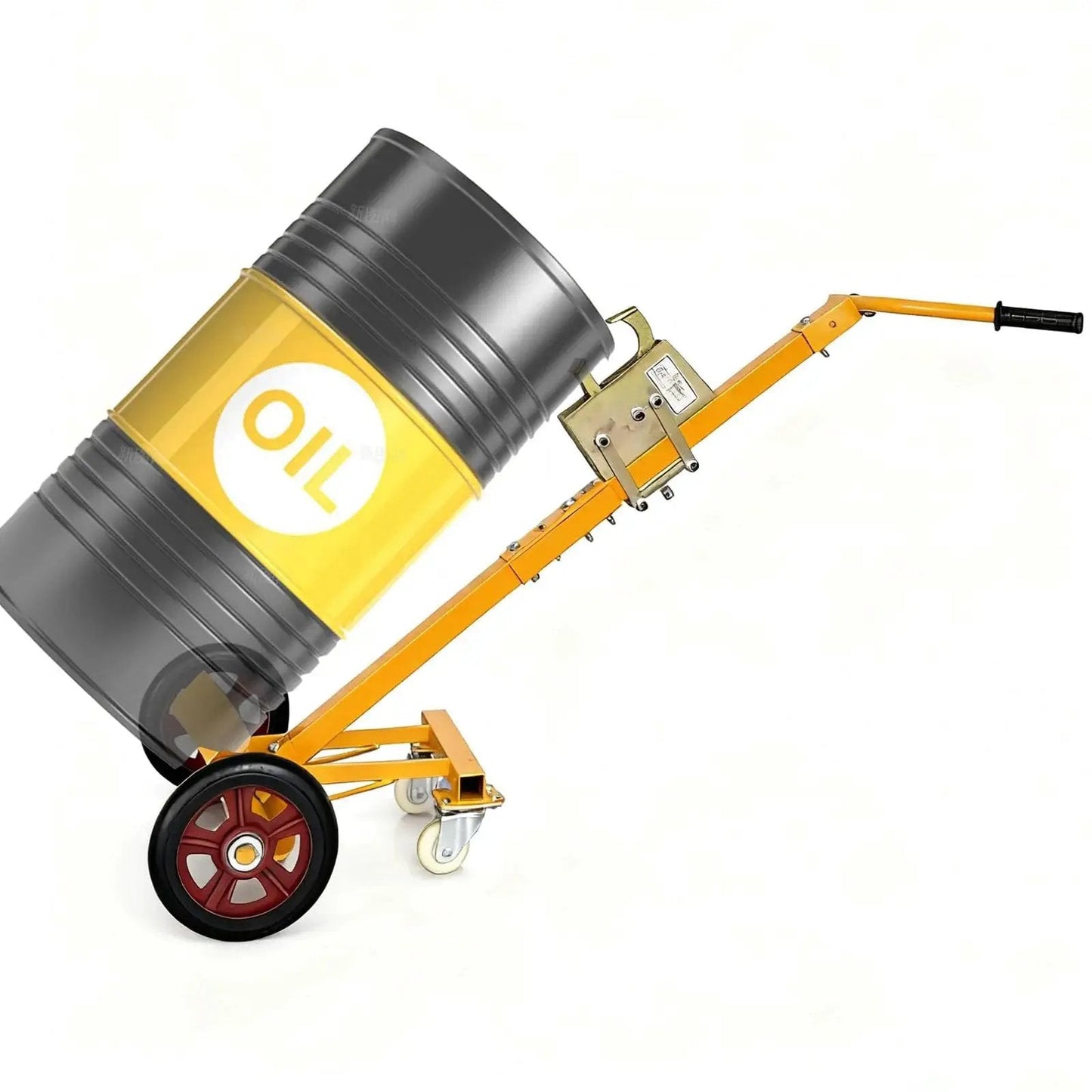 Heavy Duty Drum Cart For 55 Gallon Drums With Tilt Back Steel Construction And Nylon Wheels, ideal for oil drum transport