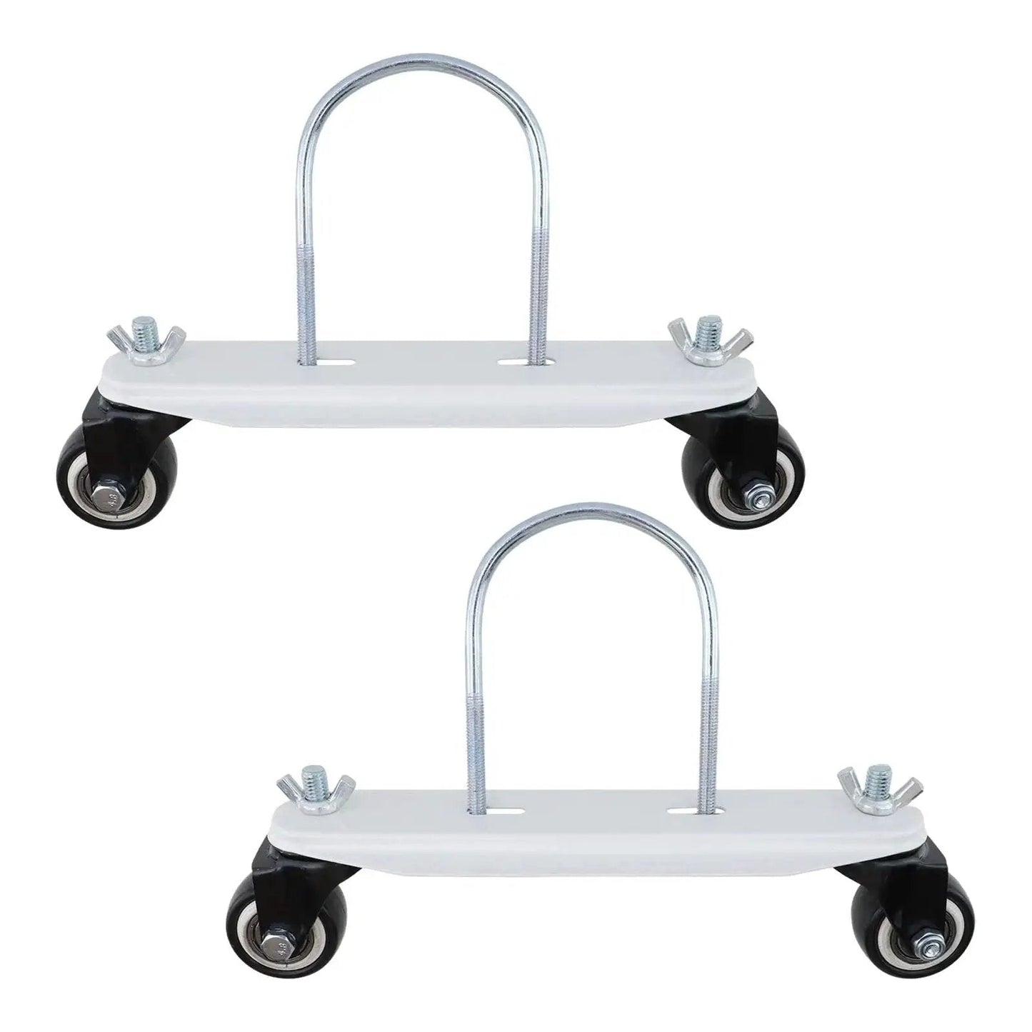 2-Pack Mobile Pulley Holders For Oil Filled Radiator, Iron Construction With 360 Degree Swivel Wheels, Easy Tool-Free Installation Via Butterfly Nut, Sturdy Caster Frame Base For Electric Heaters, White Wheel Design